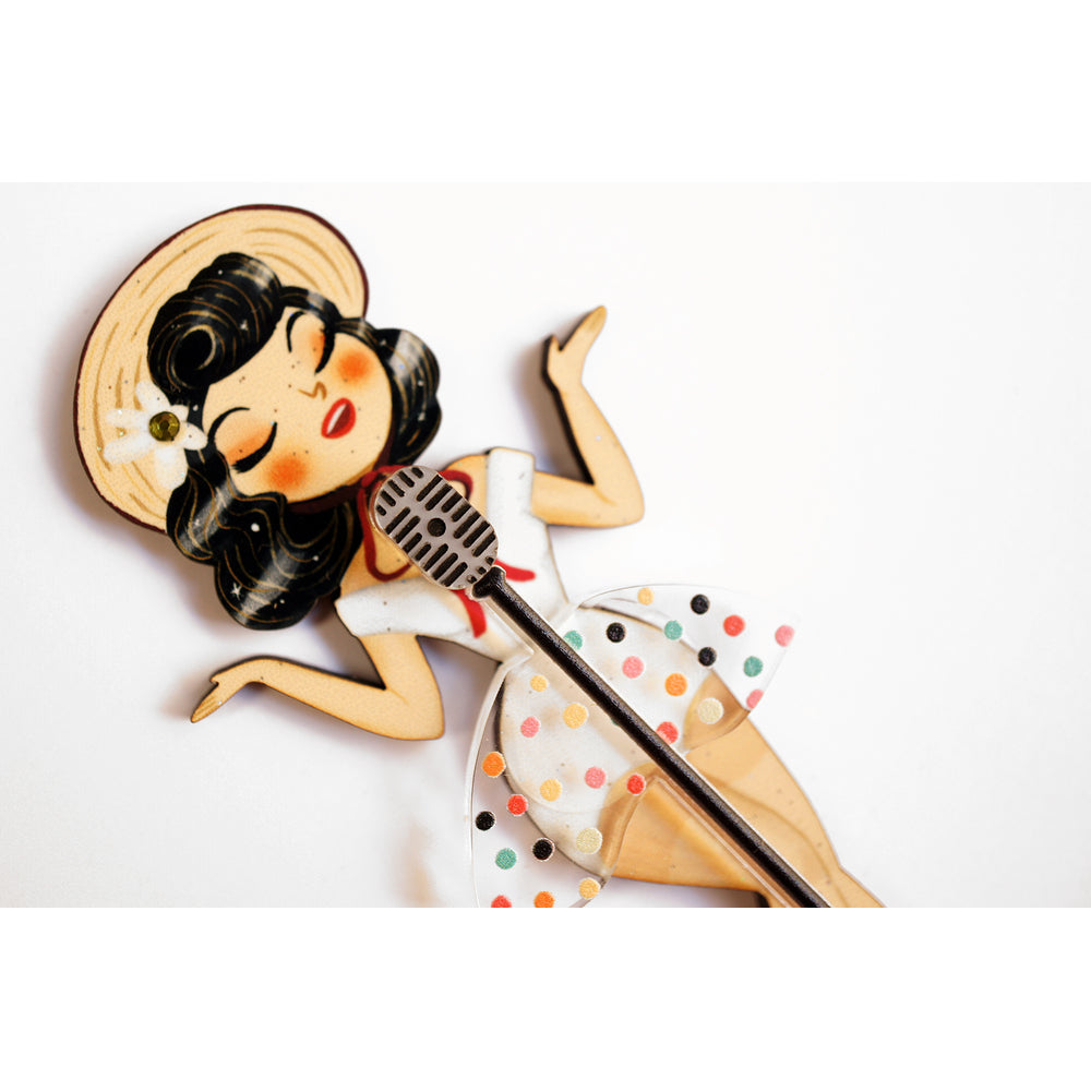 Pin-up Singer Standing w/ Microphone Brooch by Laliblue