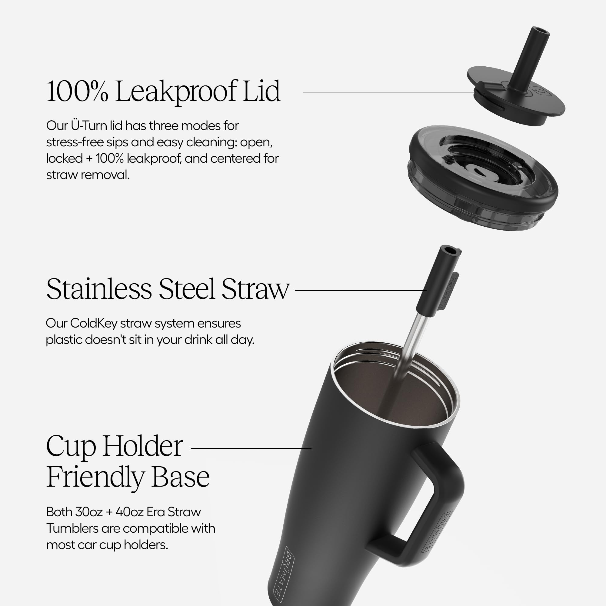 BrüMate Era 40 oz Tumbler with Handle and Straw | 100% Leakproof Insulated Tumbler with Lid and Straw | Made of Stainless Steel | Cup Holder Friendly Base | 40oz (Mocha)