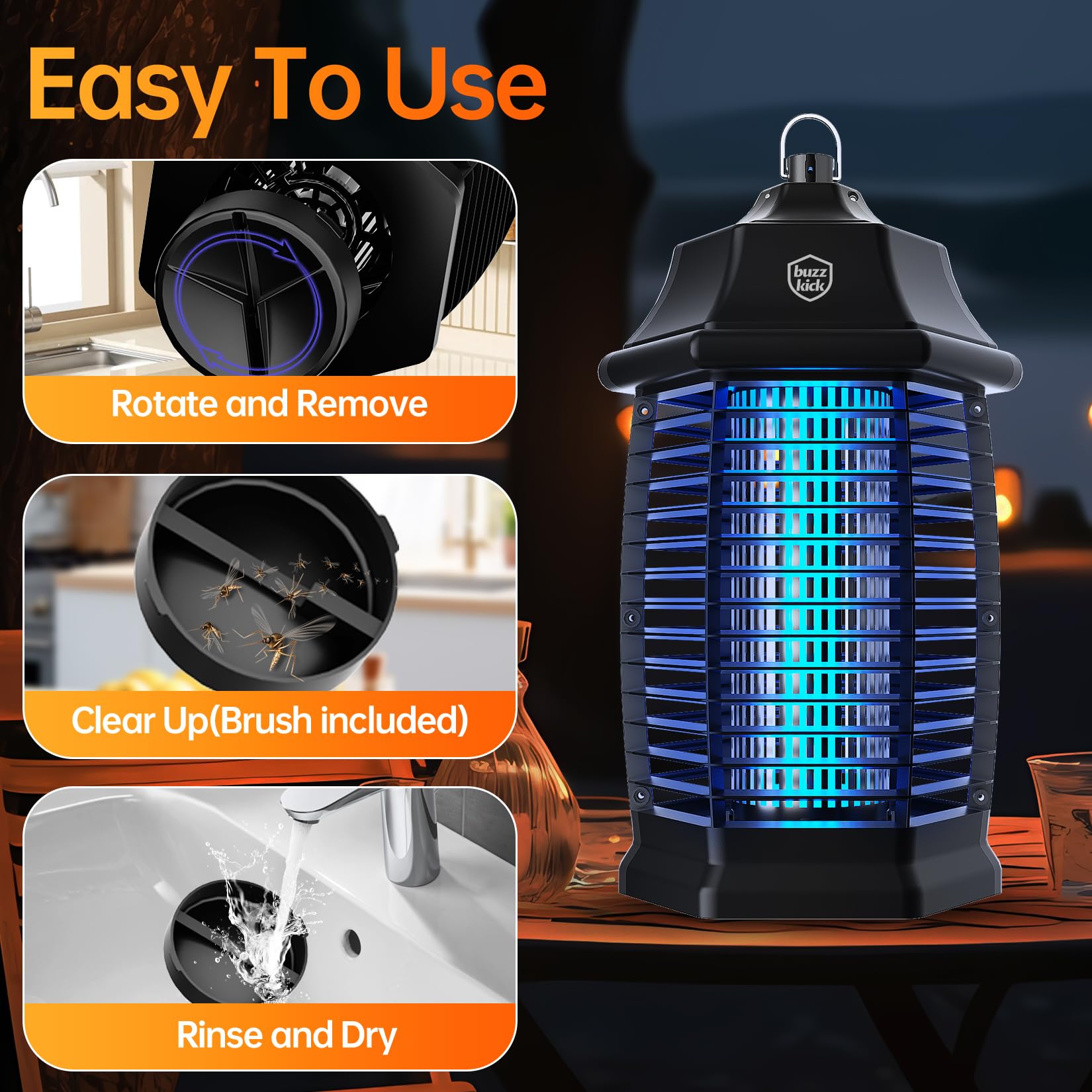 Bug Zapper Indoor, Fly Zappers Electric Mosquitoes Insect Gant Fruit Flies Moth Traps with 4200V for Home Living Room Bedroom Kitchen Backyard Patio Garage Office Camping