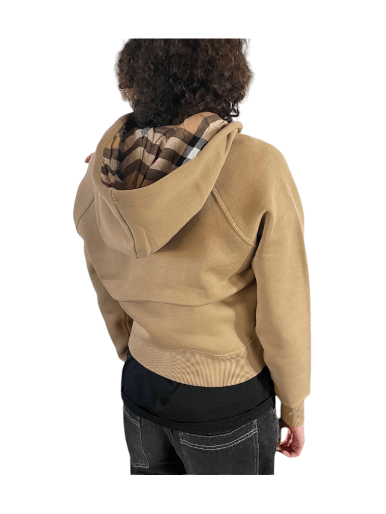 Burberry Letter Graphic Check Trim Cotton-Blend Zip Hoodie, Honey