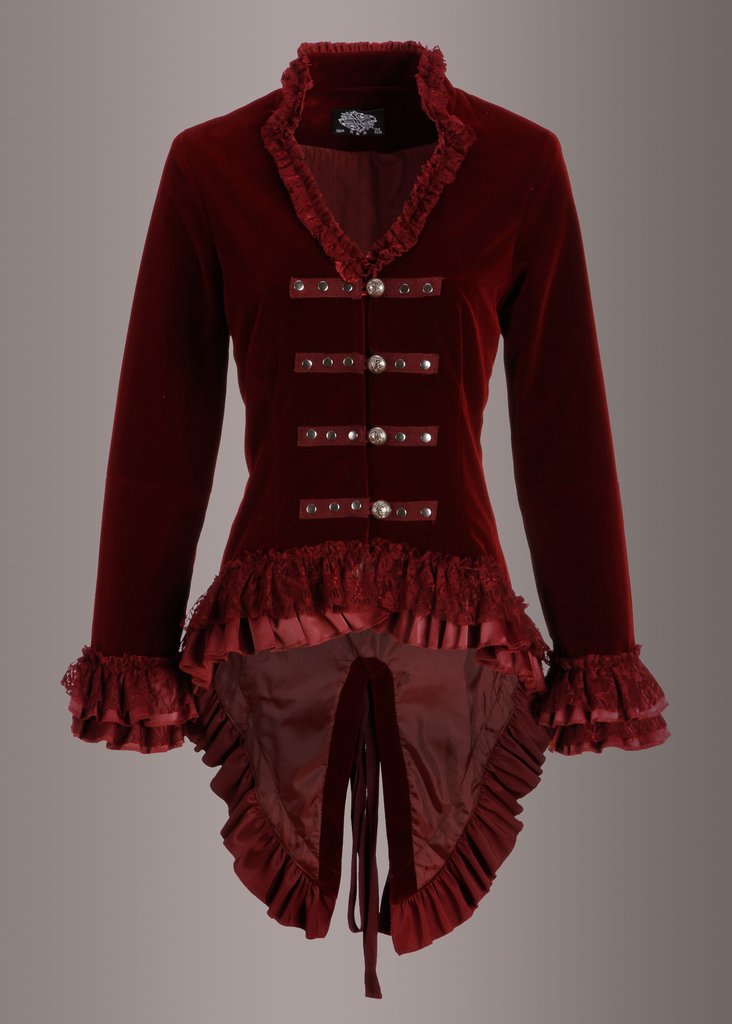 Red Velvet Steampunk Jacket Gothic Tail Coat