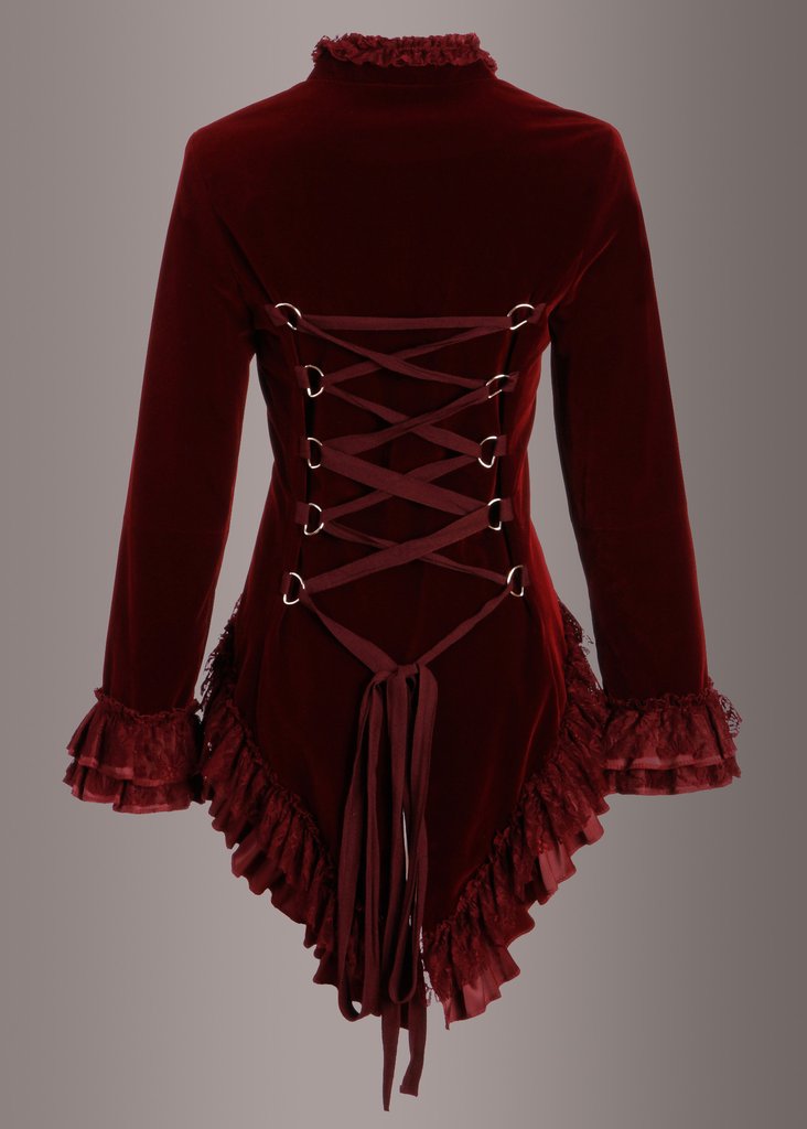 Red Velvet Steampunk Jacket Gothic Tail Coat