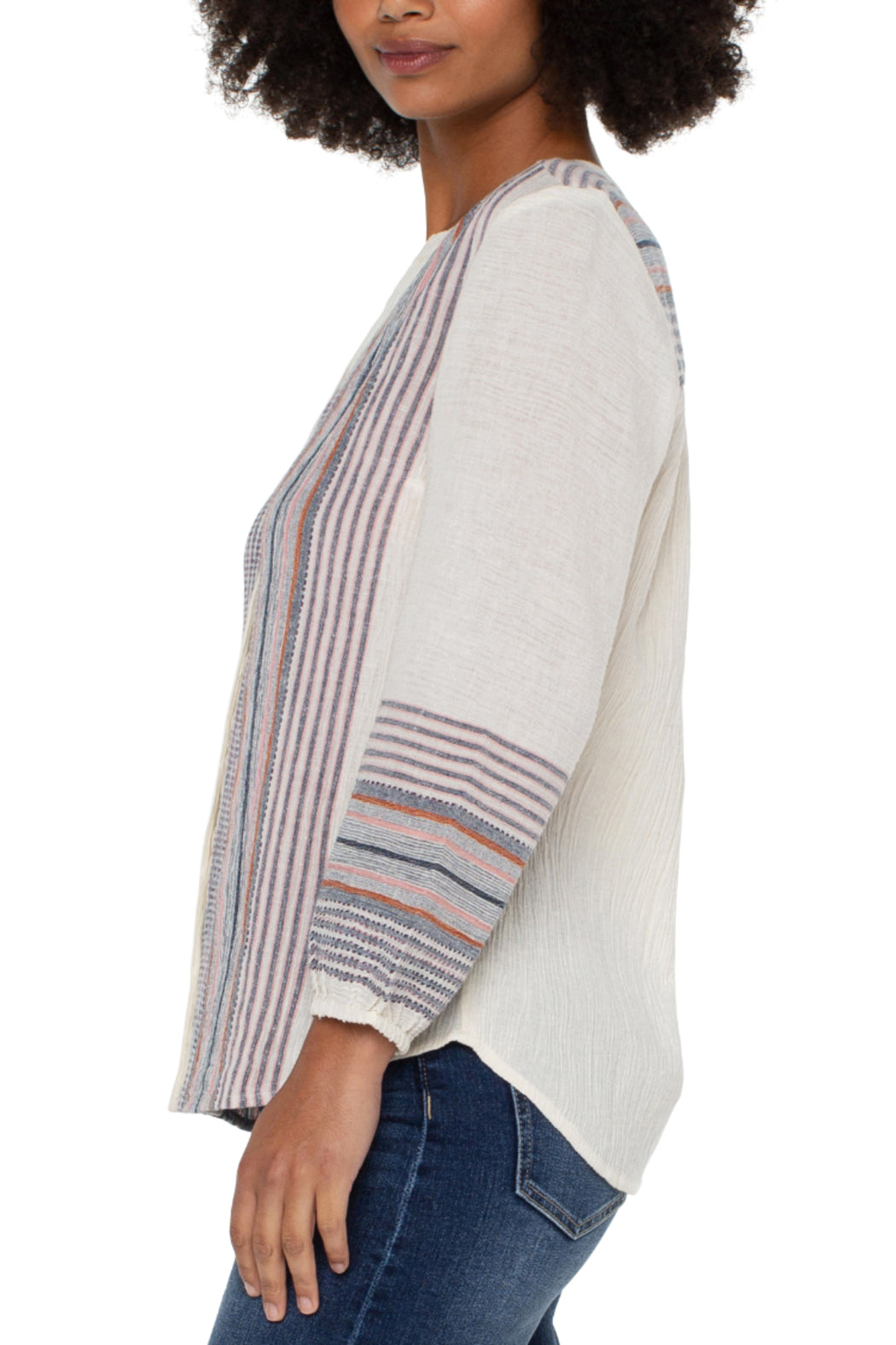 Button Front Shirred Blouse