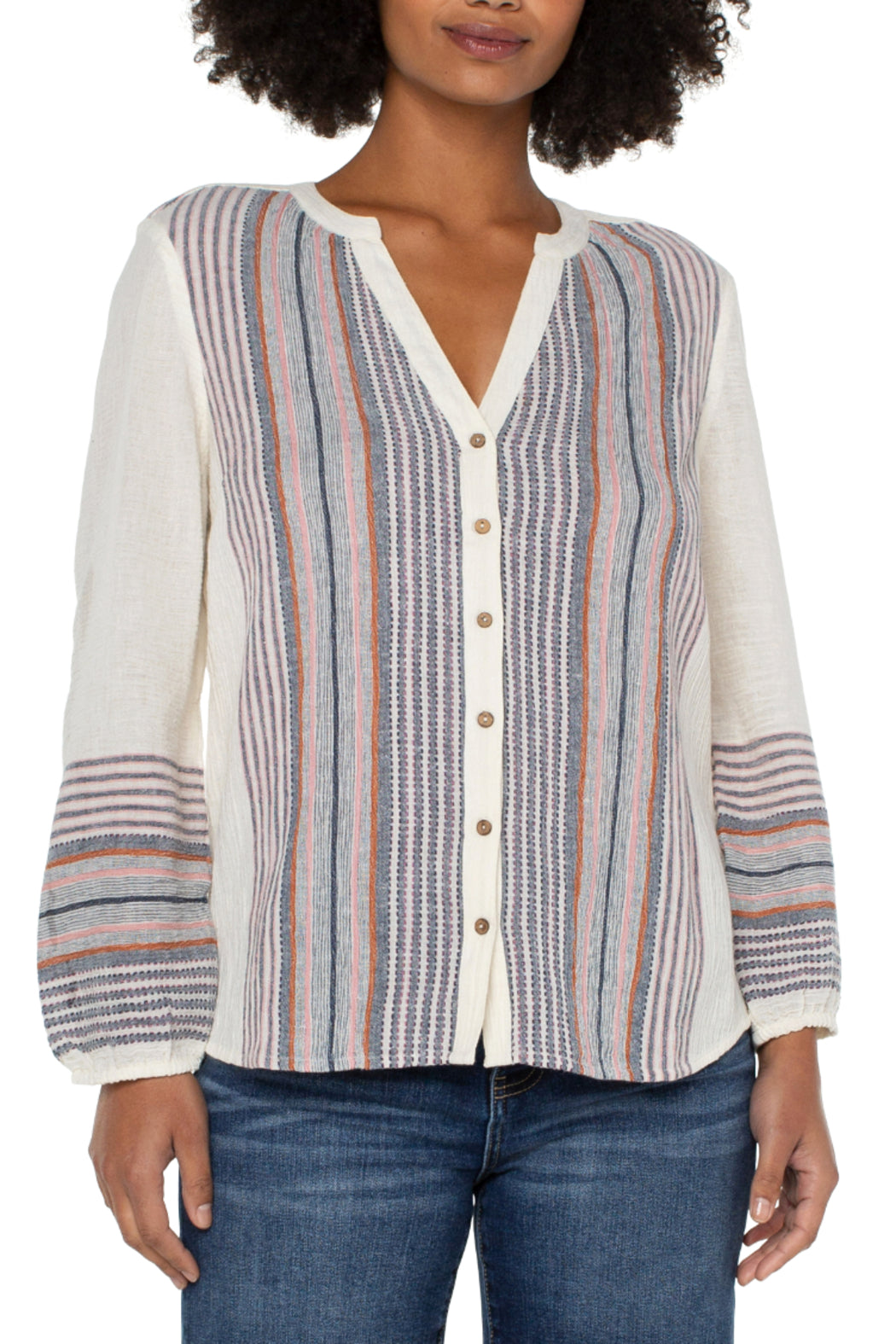 Button Front Shirred Blouse