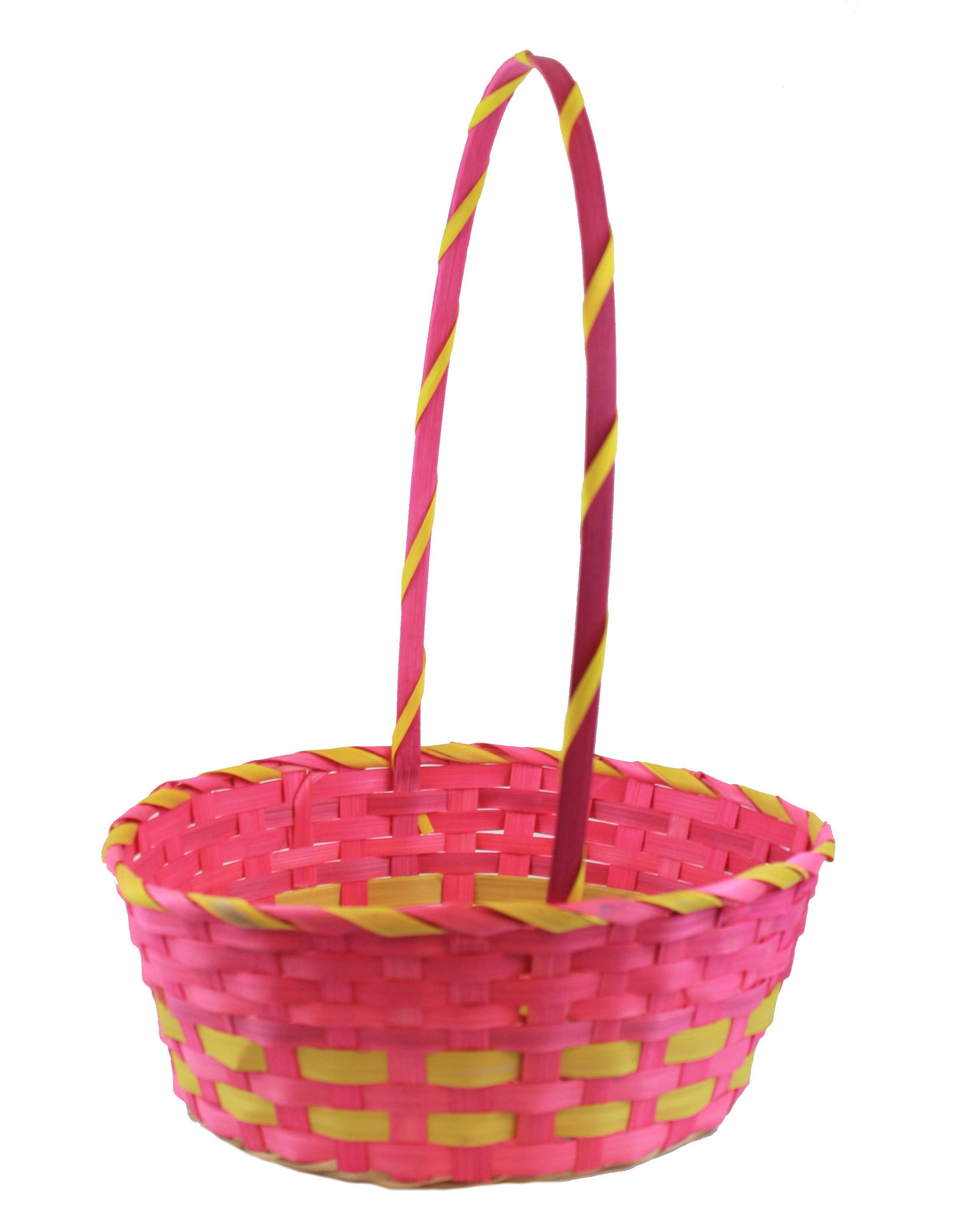 Large Bamboo Easter Basket with Wrapped Handle - Pink