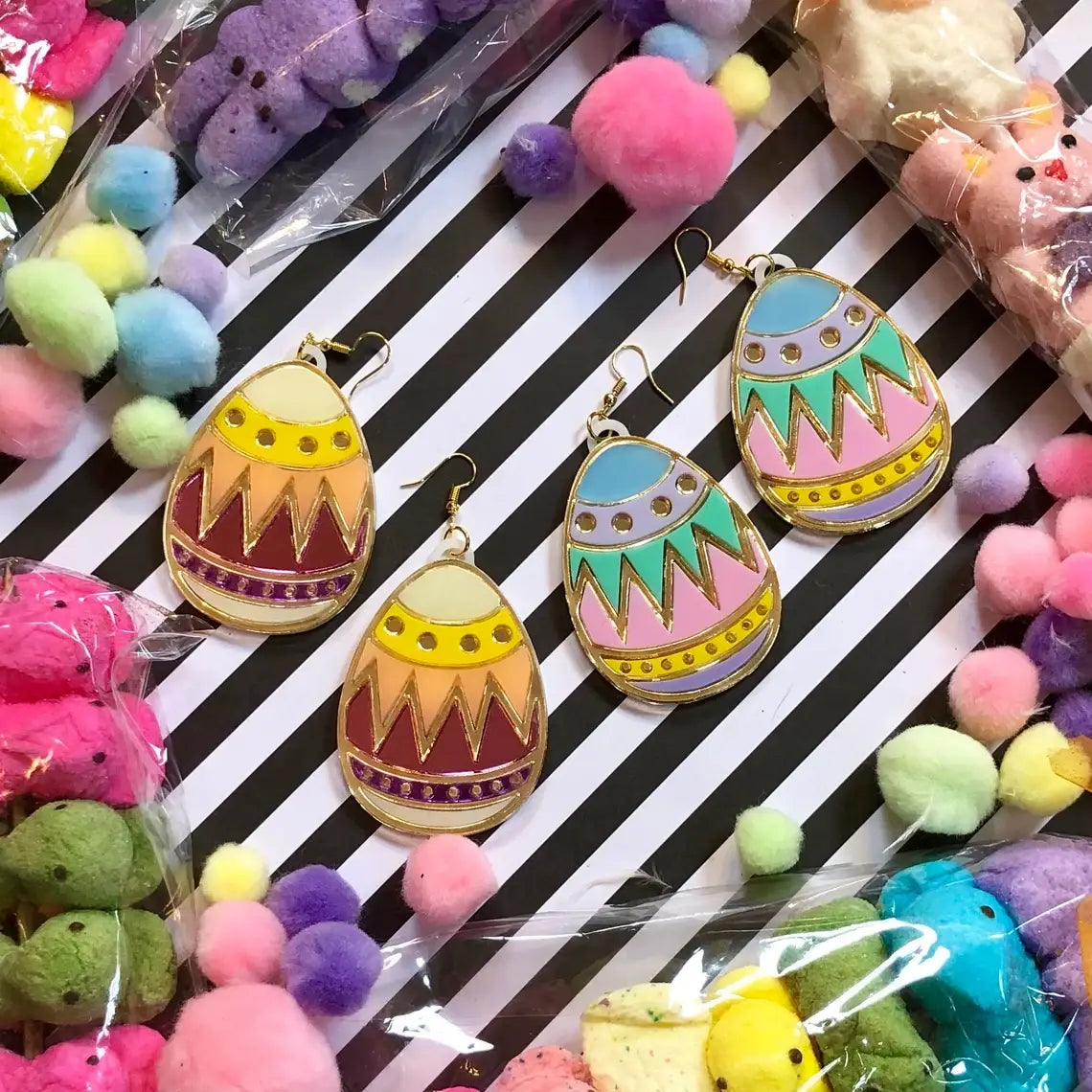 Colorful Easter Egg Acrylic Earrings - Pink, Blue, Teal