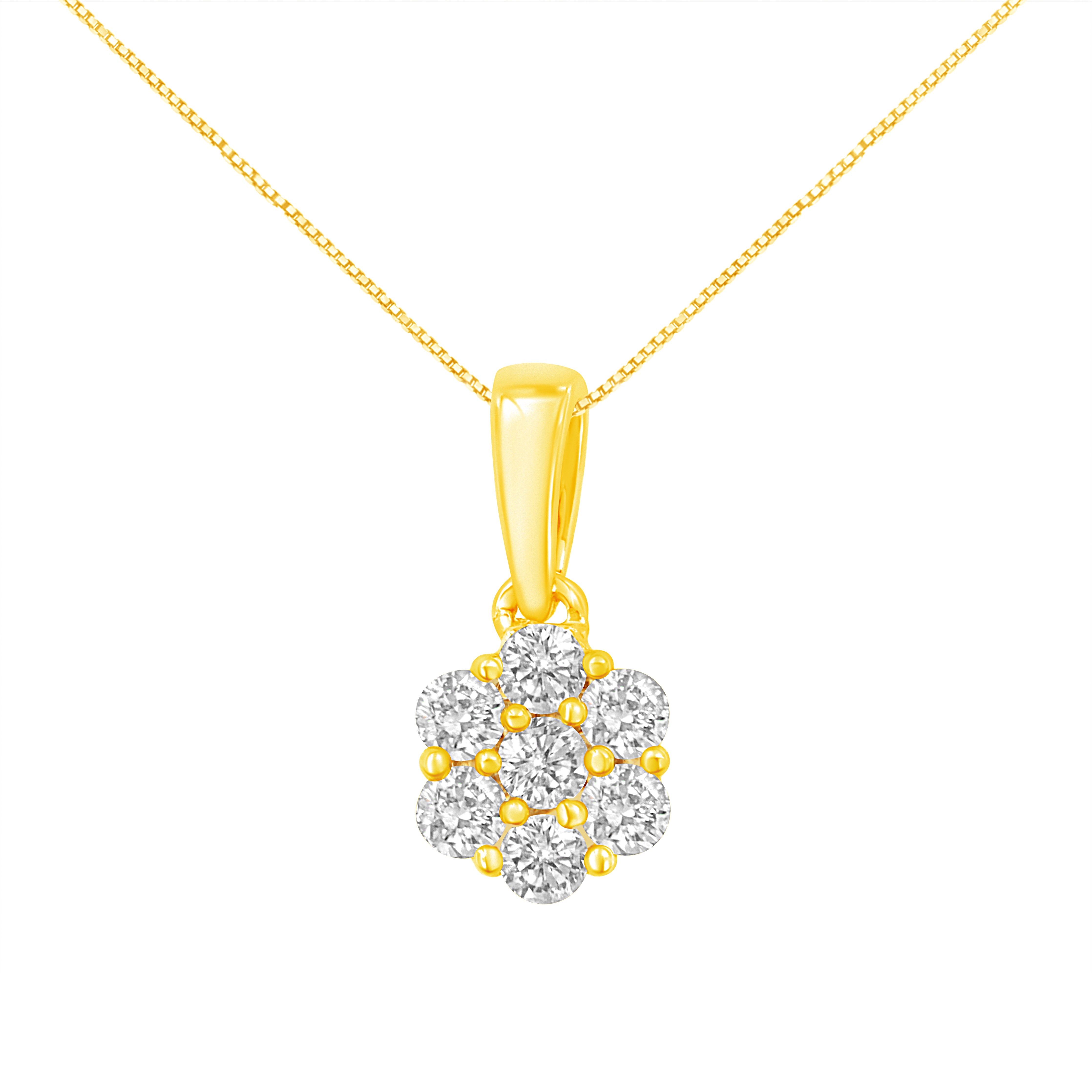 14K Yellow Gold 1/2 Cttw Prong Set, Round-Cut 7 Stone Diamond Flower 18" Pendant Necklace (J-K Color, Vs1-Vs2 Clarity)