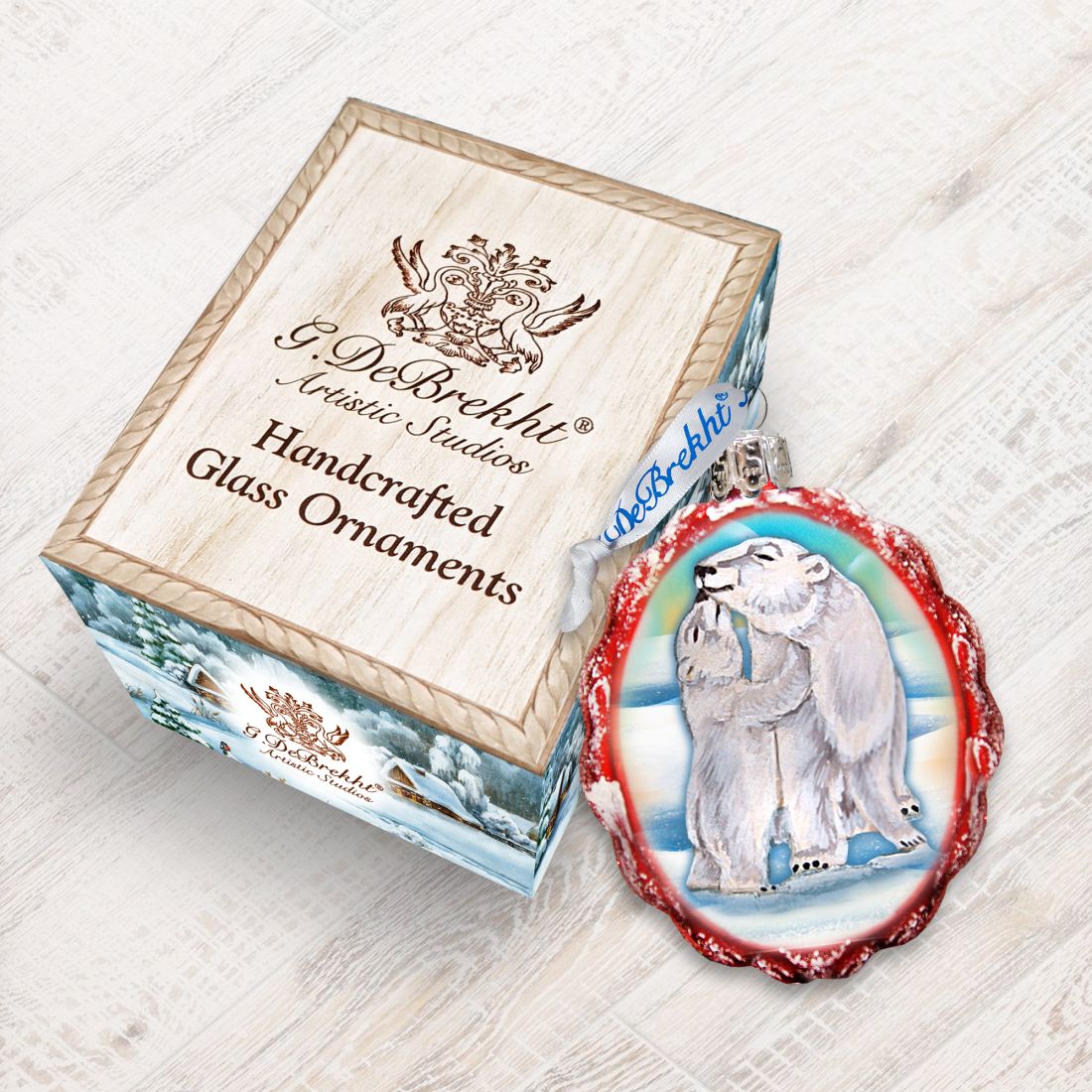 Santa Polar Bear Cubs Mercury Glass Ornament by G. DeBrekht - Wildlife Holiday Decor - 771020