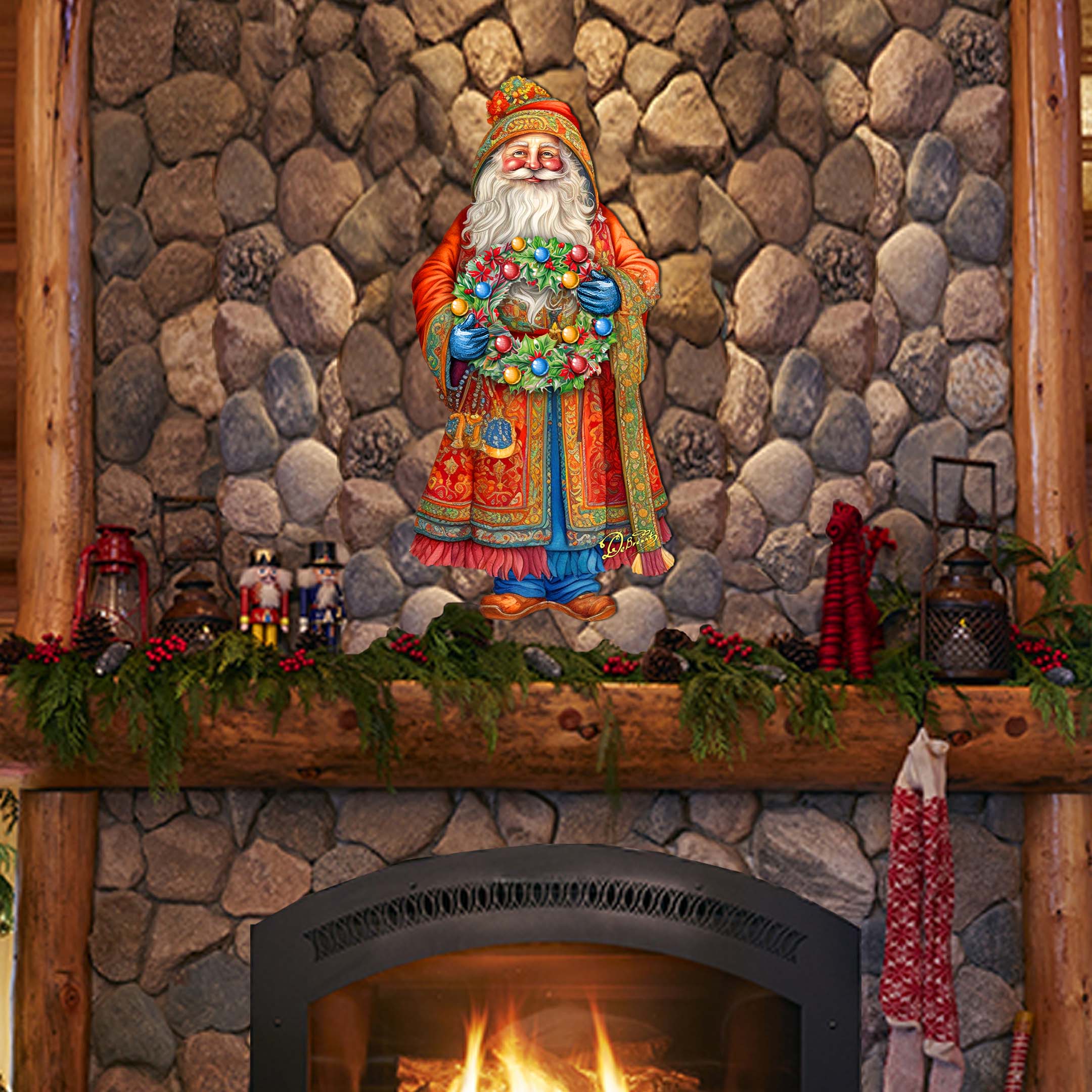 Santa's Wreath of Joy Holiday Door Decor by G. Debrekht - Christmas Santa Snowman Decor - 8691402H