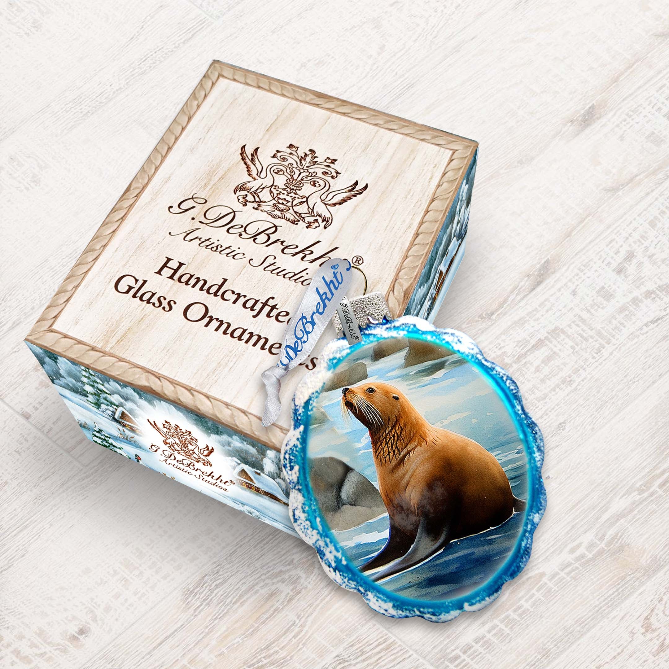 Coastal Decorations - Sea Lion Keepsake Glass Ornaments by G. Debrekht - Christmas Decor - 777391
