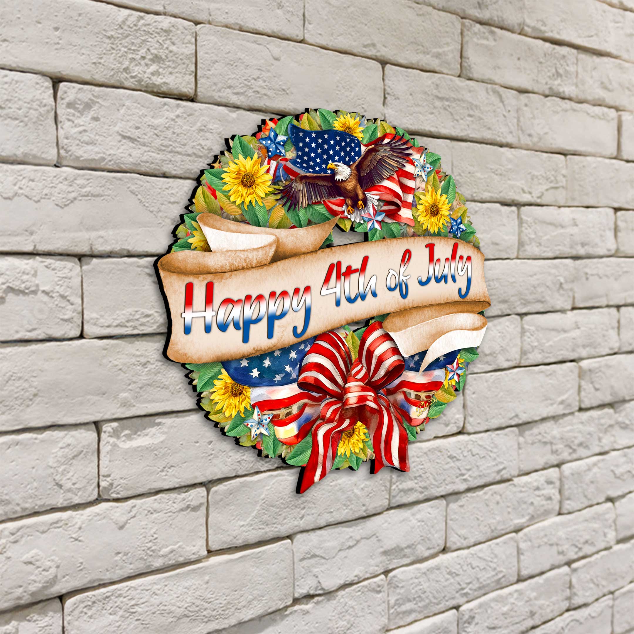 Happy 4th of July Wreath Decorative Holiday Door Decor by G. DeBrekht - American Christmas Decor - 8652791H