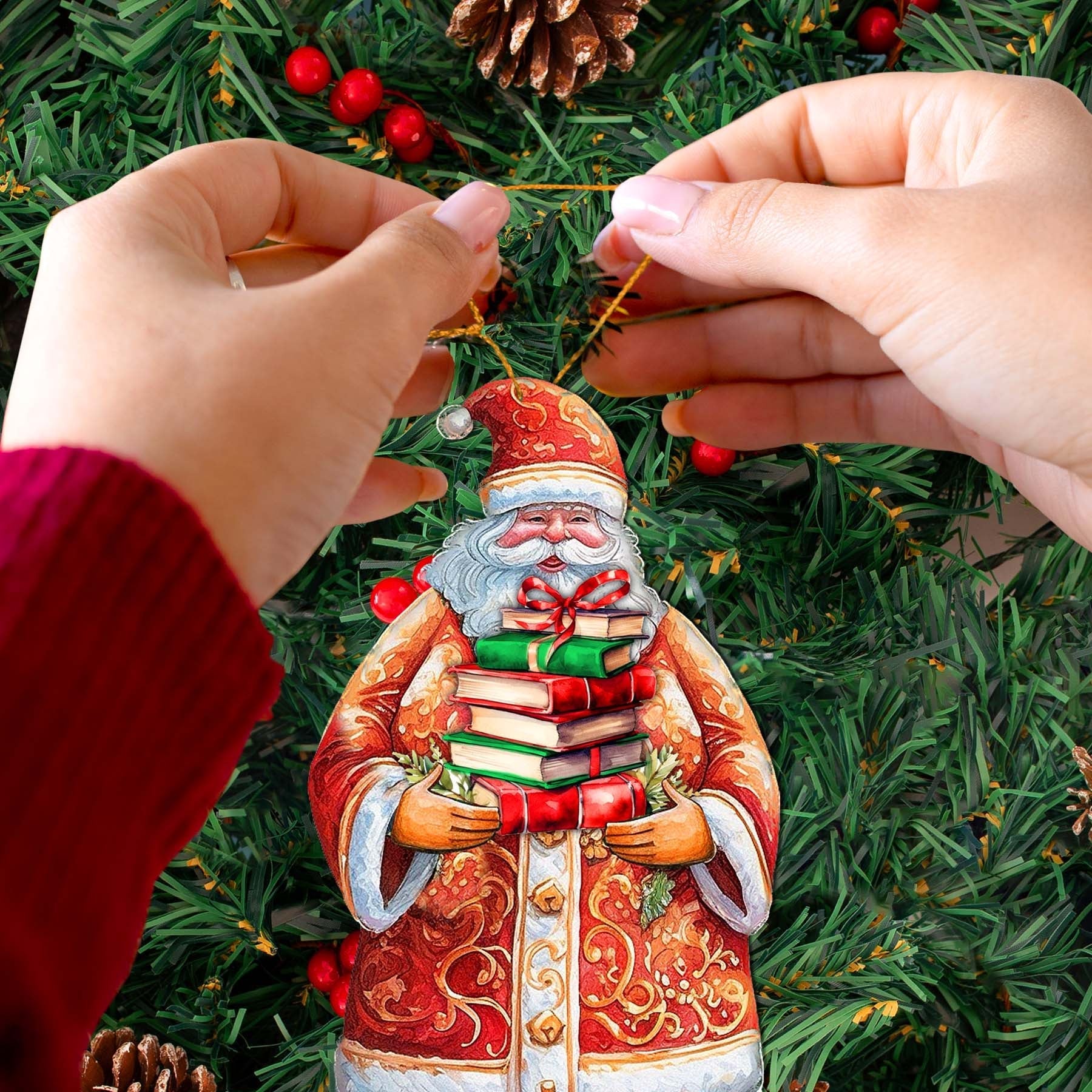 Santa's Book Collection Wooden Ornaments by G. Debrekht - Christmas Santa Snowman Decor - 8691405