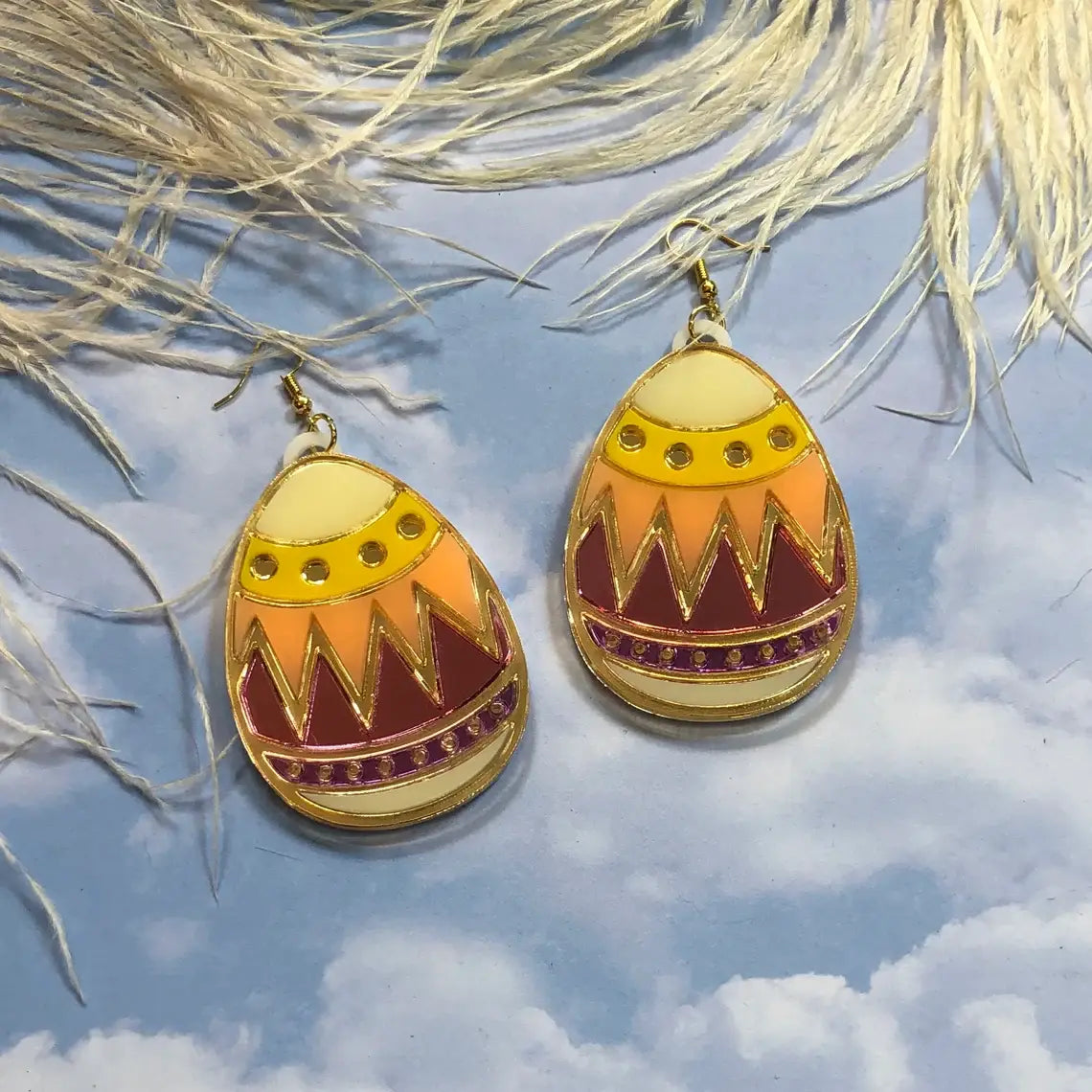 Colorful Easter Egg Acrylic Earrings - Pink, Blue, Teal