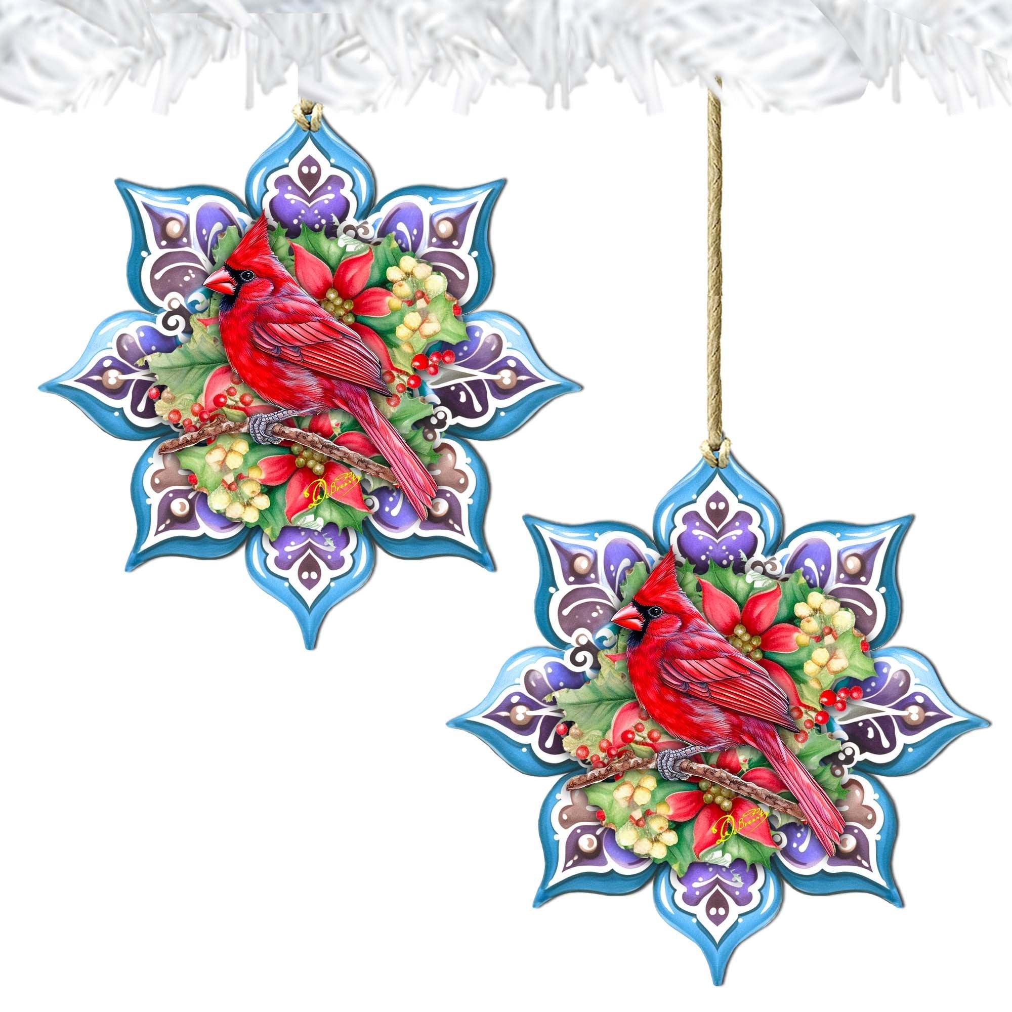 Cardinal Snowflake Wooden Ornaments by G. Debrekht - Nature Wildlife Decor - 8688411
