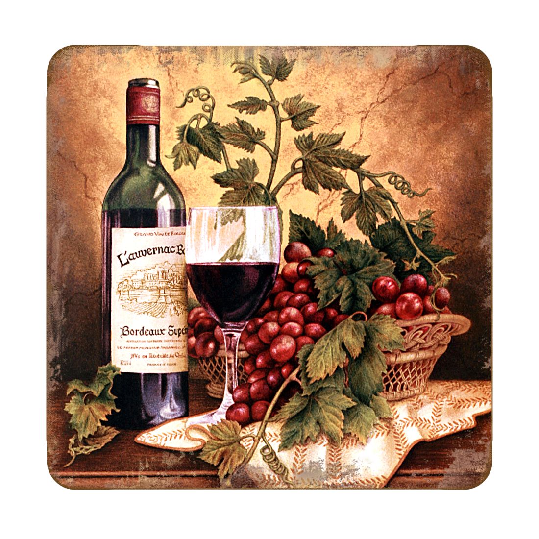 Vine and Grapes Wooden Cork Coasters Gift Set of 4 by Nature Wonders - Nature Wildlife Decor - 95349-2C-S4