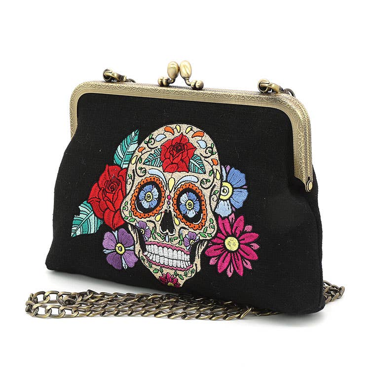 Floral Sugar Skull Kisslock Bag