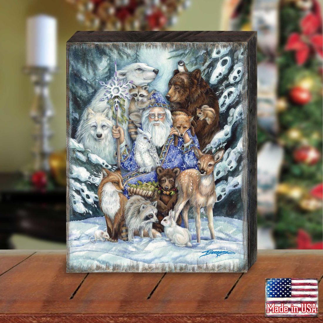 Gather in Peace Father Winter Animals Wooden Wall Art by J. Bergsma - Nature Wildlife Decor - 85922968B-JB