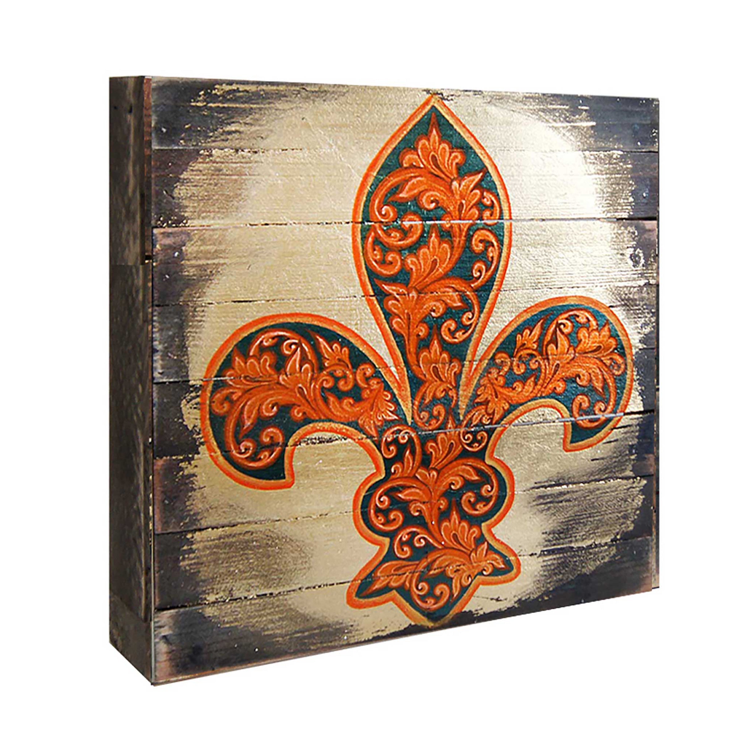 Cross Fleur De Lis Wooden Gold Plated Wall Art by Museum Icon - Inspirational Icon Decor - 85098