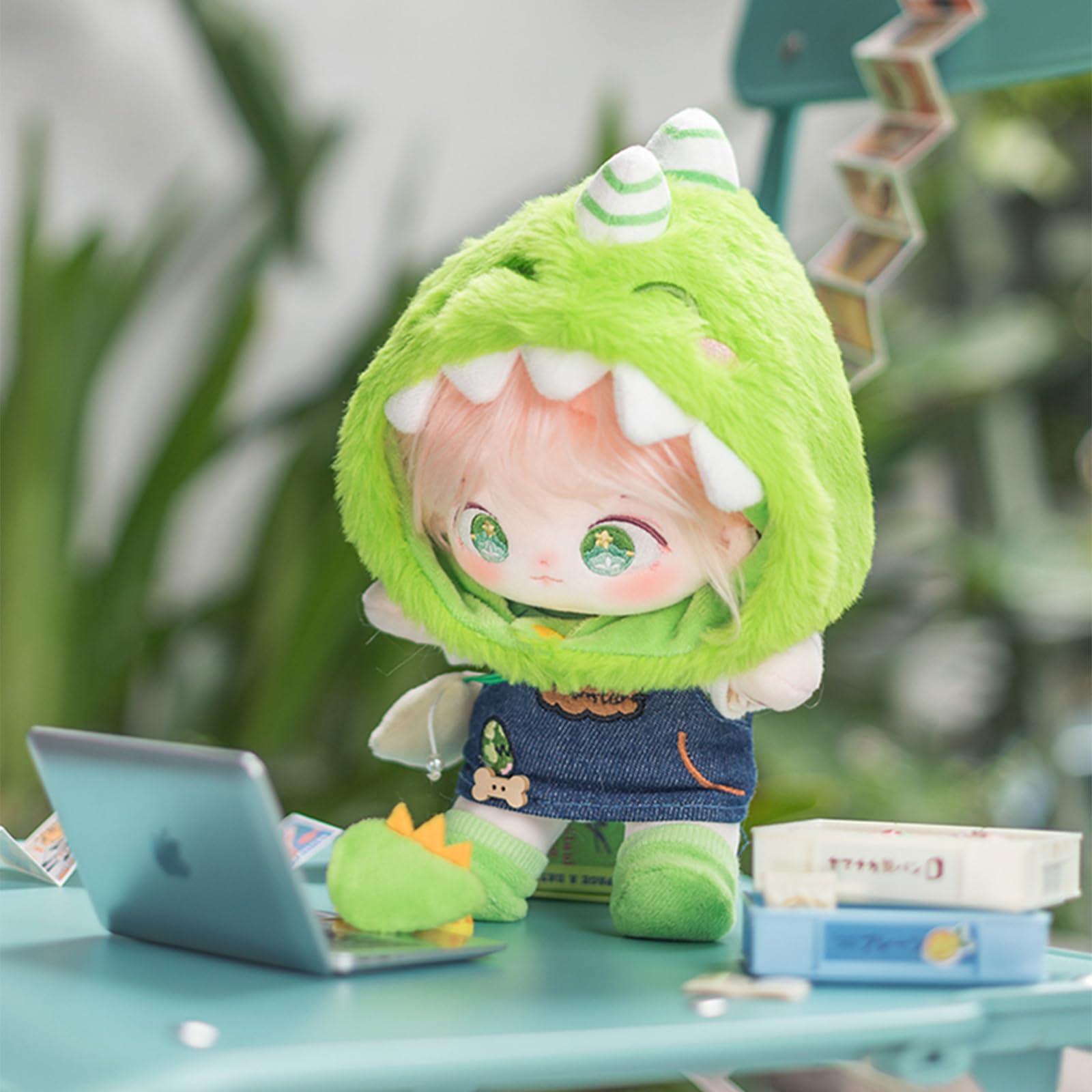 CALEMBOU 20cm Plush Doll, Cute Soft Stuffed Dress up Doll with Skeleton, Kawaii Plush Toys for Birthday with Clothes (Amiao + Working Lamb Set)