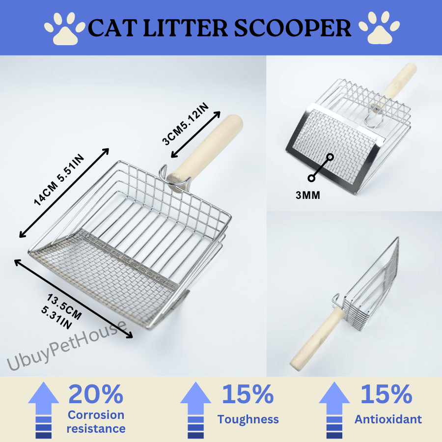 Cat metal litter scoops filter litter scoops can cope with different sizes of feces small and large holes The new design of litter scoops Wooden handles Christmas Gift For Pets