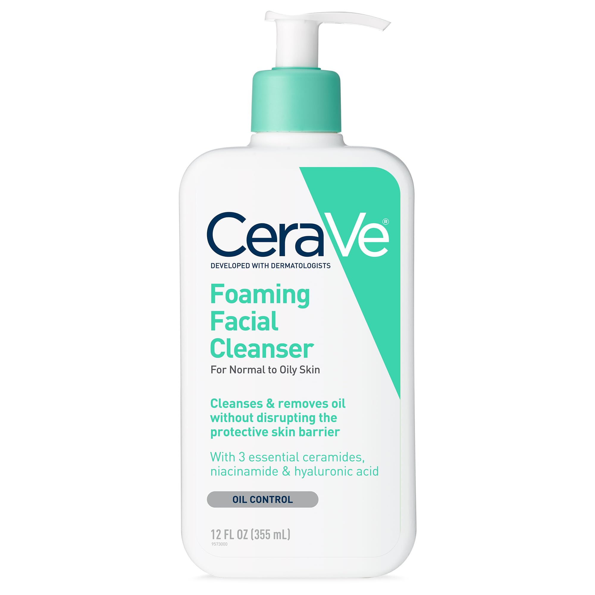 CeraVe Foaming Facial Cleanser, Daily Face Wash for Oily Skin, Hyaluronic Acid + Ceramides + Niacinamide, Fragrance Free & Paraben Free, Non-Drying Oil Control Face Wash, 16 Fluid Ounces