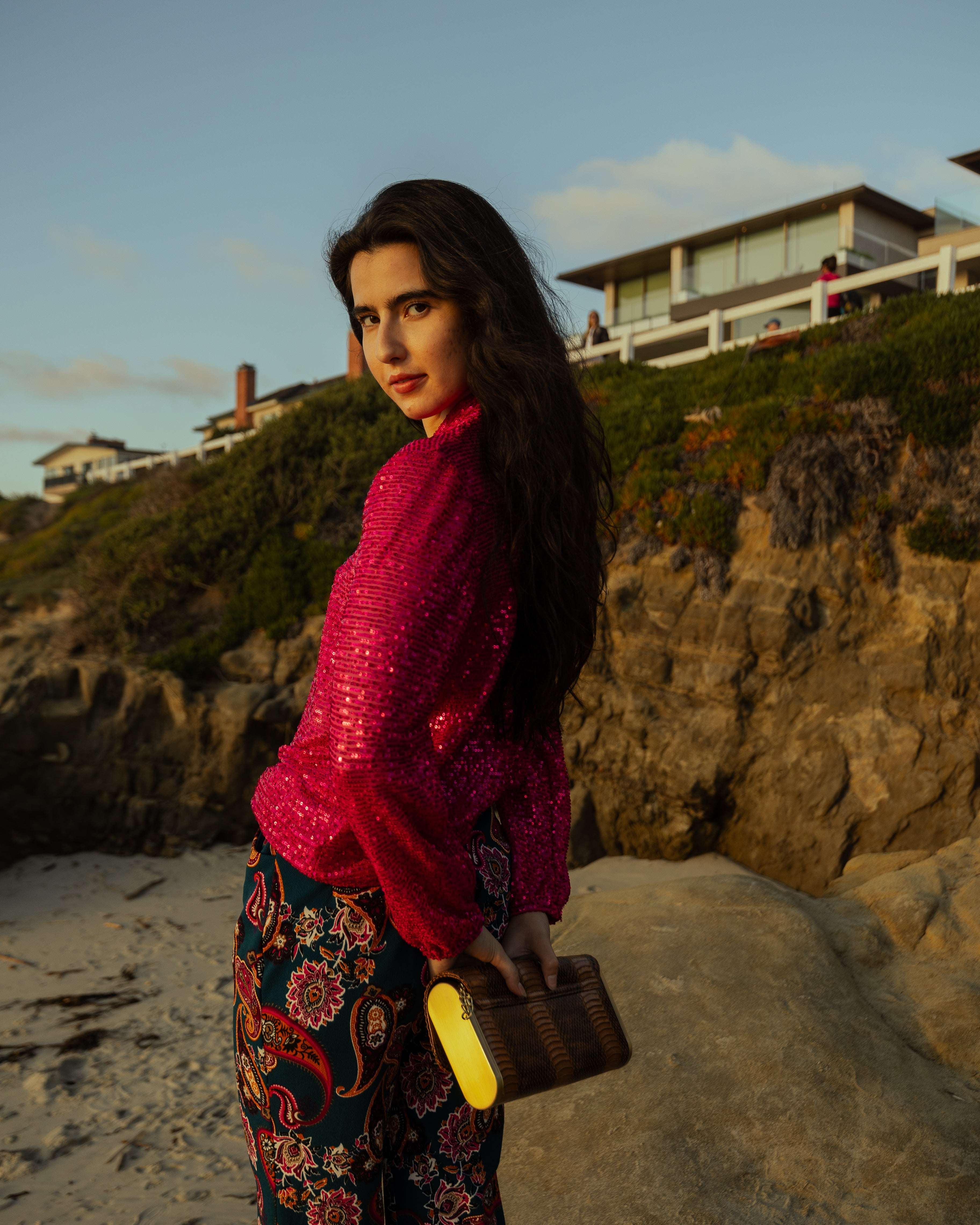 Cerise Sequin Tie Front Blouse
