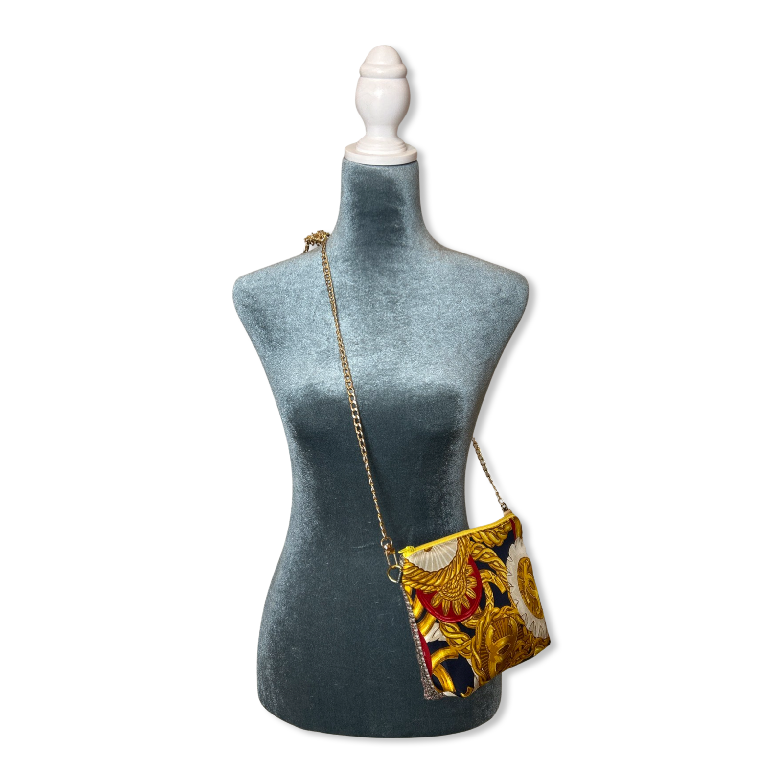 Gold Buttons Vintage Silk Scarf Crossbody Bag