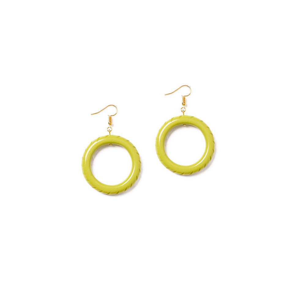Chartreuse Heavy Carve Drop Hoop Earrings by Splendette