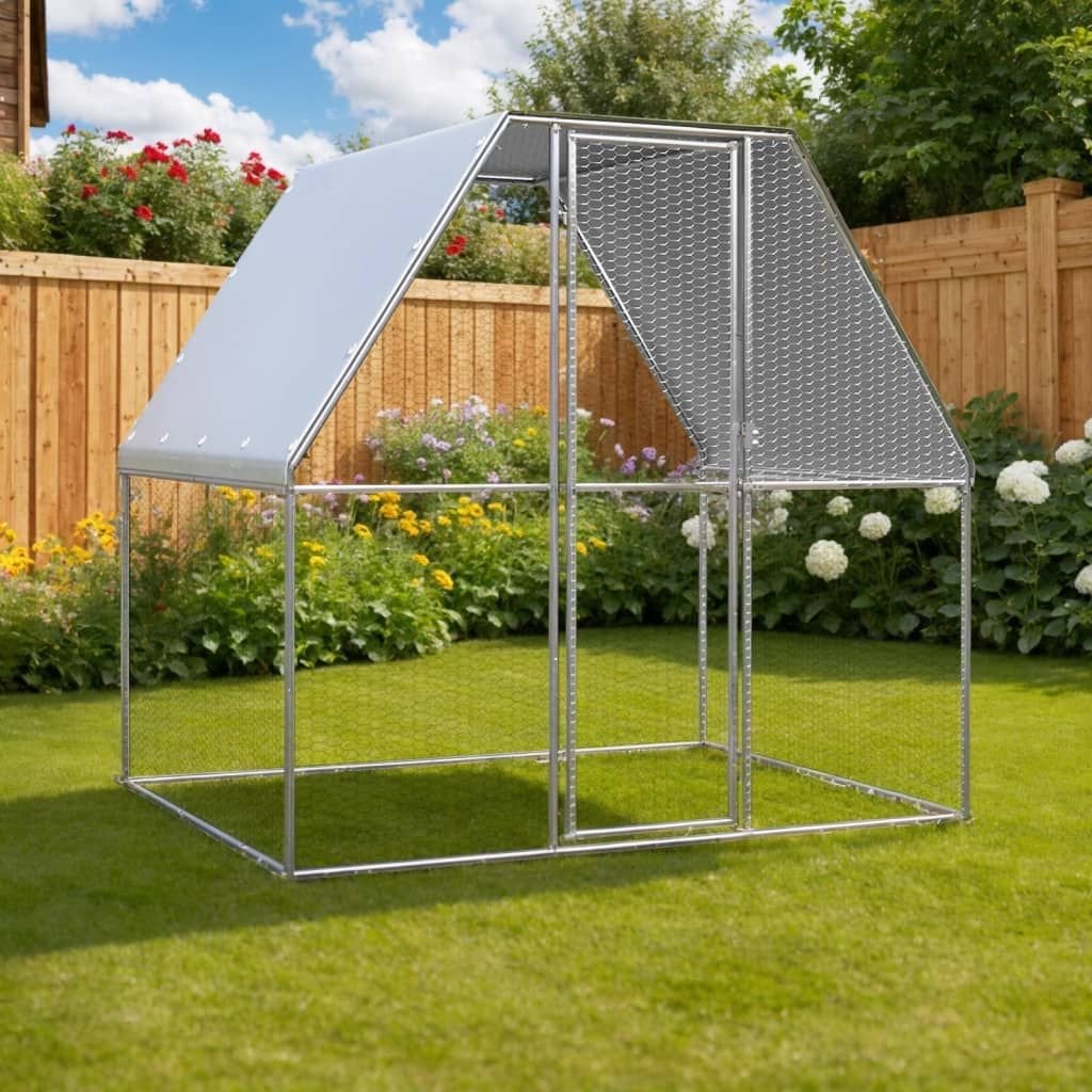 Chicken Cage Silver and Gray 6.6'x6.6'x6.6' Galvanized Steel