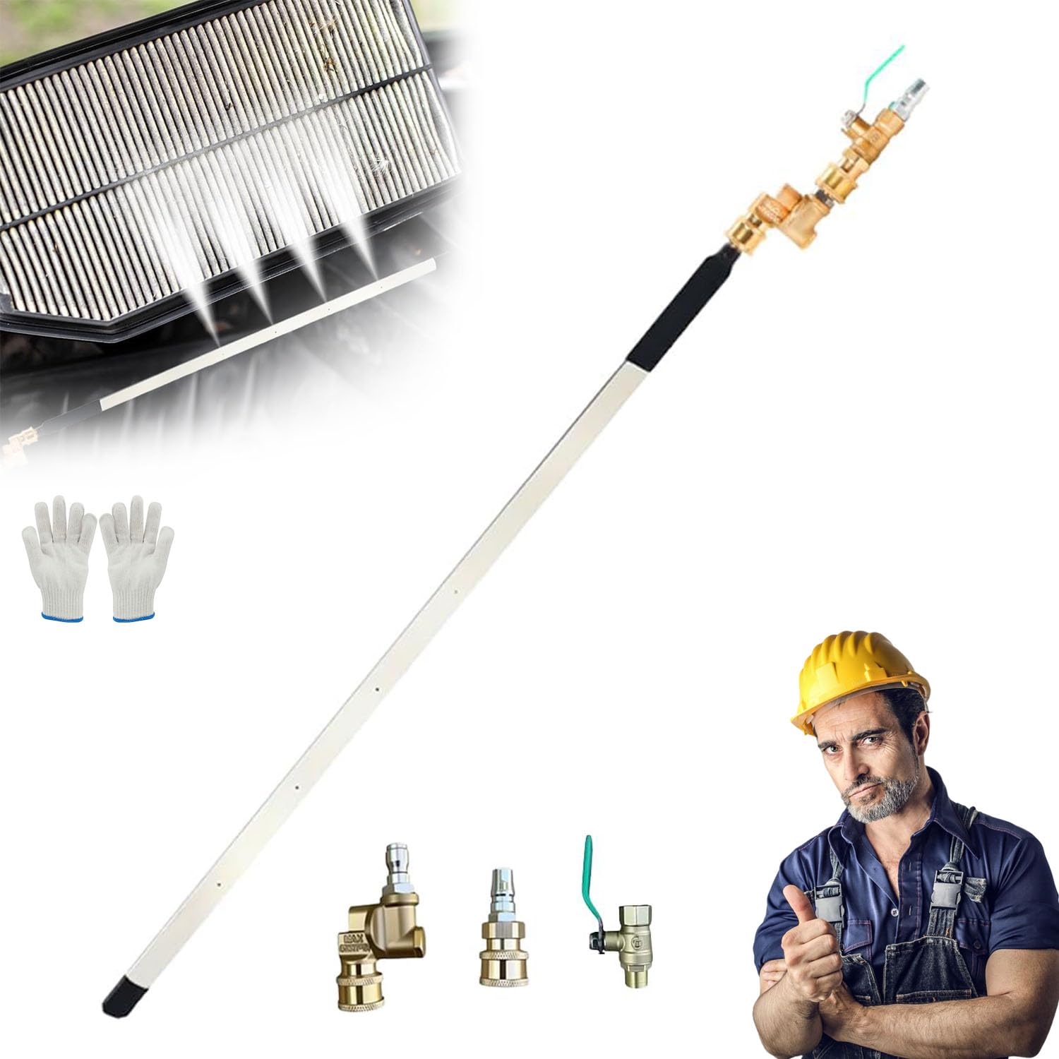 Clear and Clever Radiator Cleaner, Clearandclever Radiator Cleaner, 23.6 Inch(60cm) Thickened Radiator Cleaning Wand with Water & Air Dual-Purpose Connector, Flat Radiator Cleaning for Garden Hose (1)