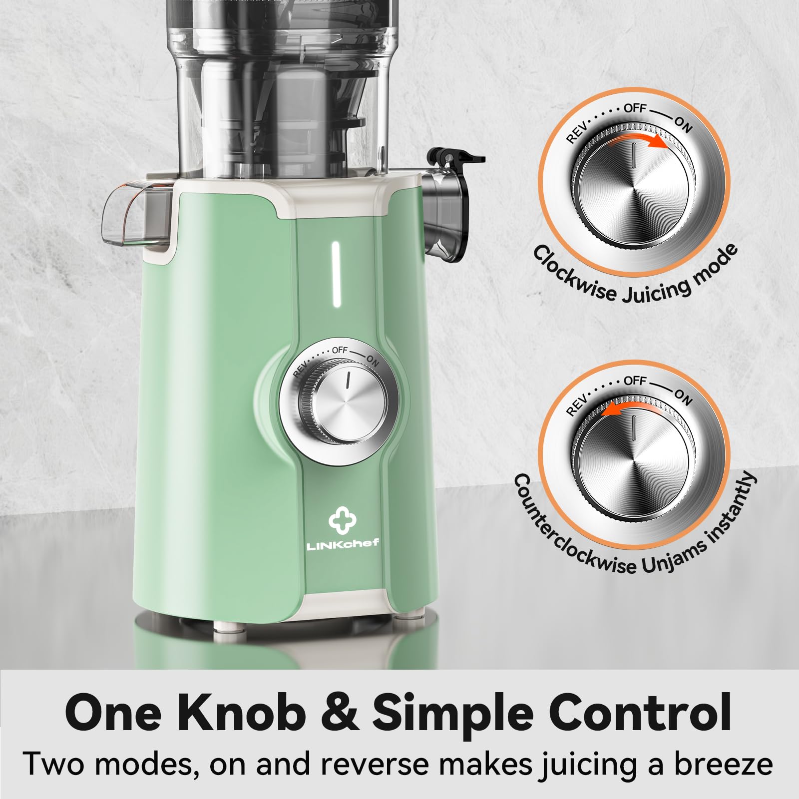 Cold Press Juicer, LINKChef Slow Masticating Juicer Machines with No-Prep 4.35" Large Feed Chute & Upgraded Auger for Whole Vegetables and Fruits, 42oz Capacity, Easy to Clean, Light Green