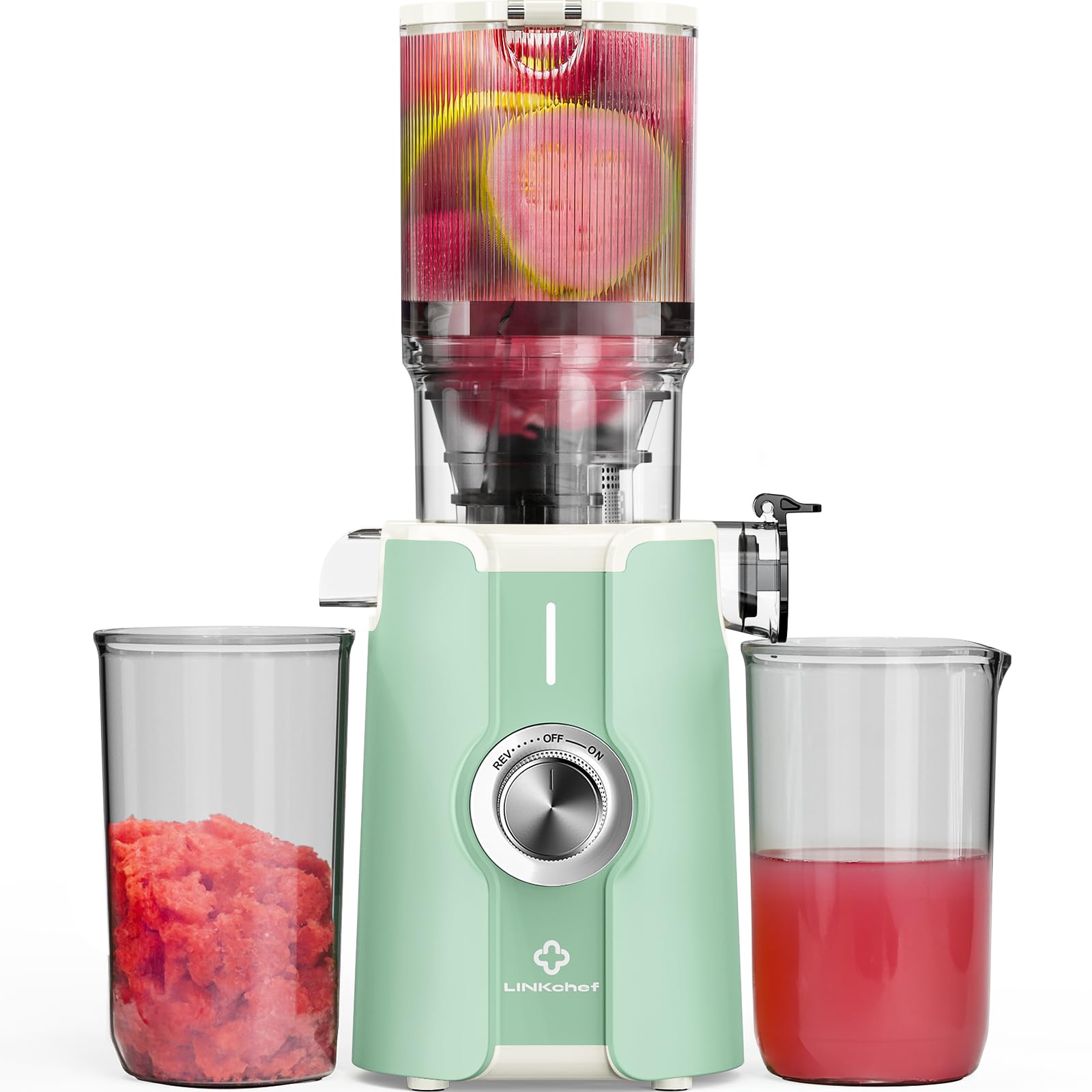 Cold Press Juicer, LINKChef Slow Masticating Juicer Machines with No-Prep 4.35" Large Feed Chute & Upgraded Auger for Whole Vegetables and Fruits, 42oz Capacity, Easy to Clean, Light Green