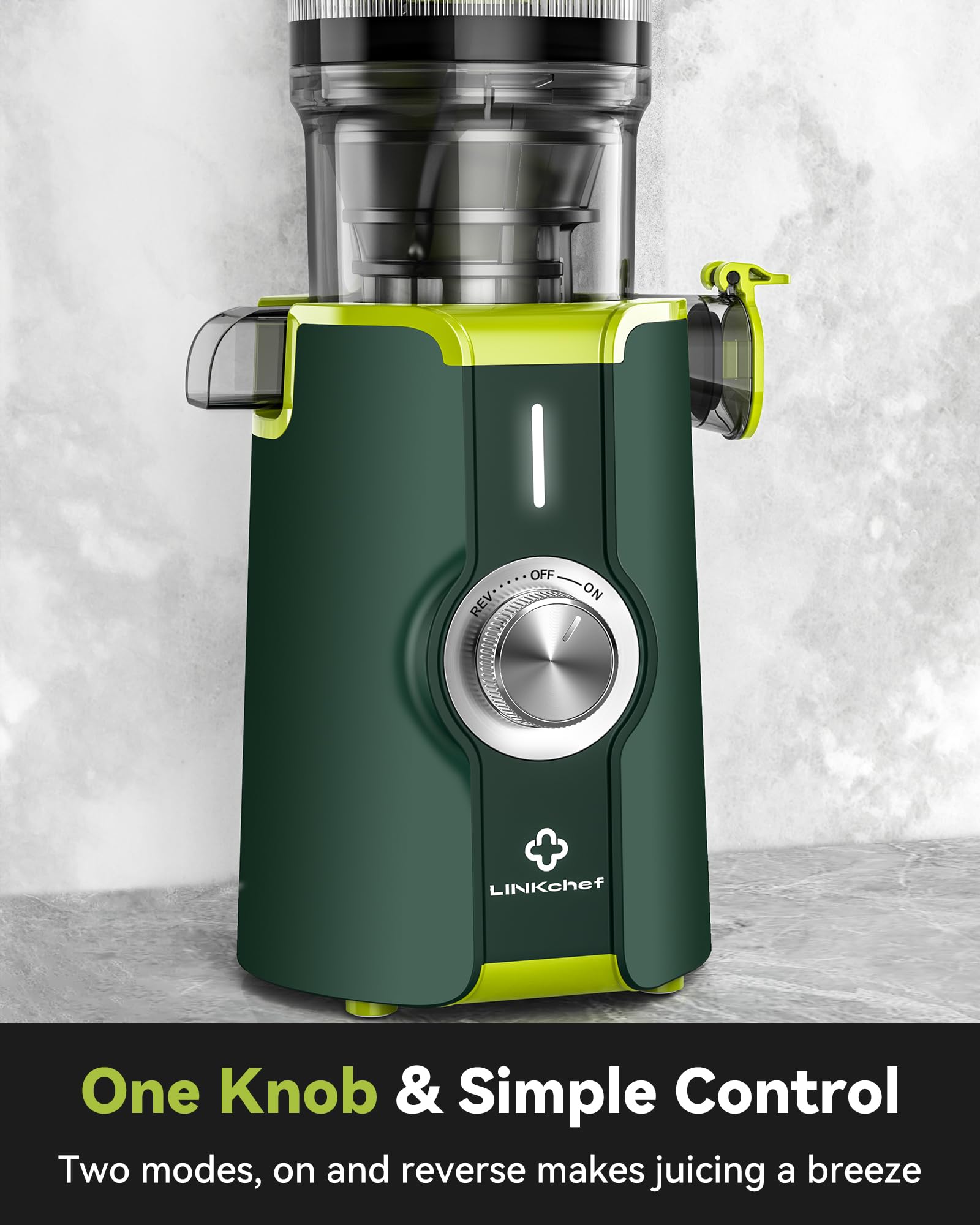 Cold Press Juicer, LINKChef Slow Masticating Juicer Machines with No-Prep 4.35" Large Feed Chute & Upgraded Auger for Whole Vegetables and Fruits, 42oz Capacity, Easy to Clean, Light Green