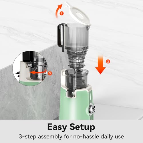 Cold Press Juicer, LINKChef Slow Masticating Juicer Machines with No-Prep 4.35" Large Feed Chute & Upgraded Auger for Whole Vegetables and Fruits, 42oz Capacity, Easy to Clean, Light Green