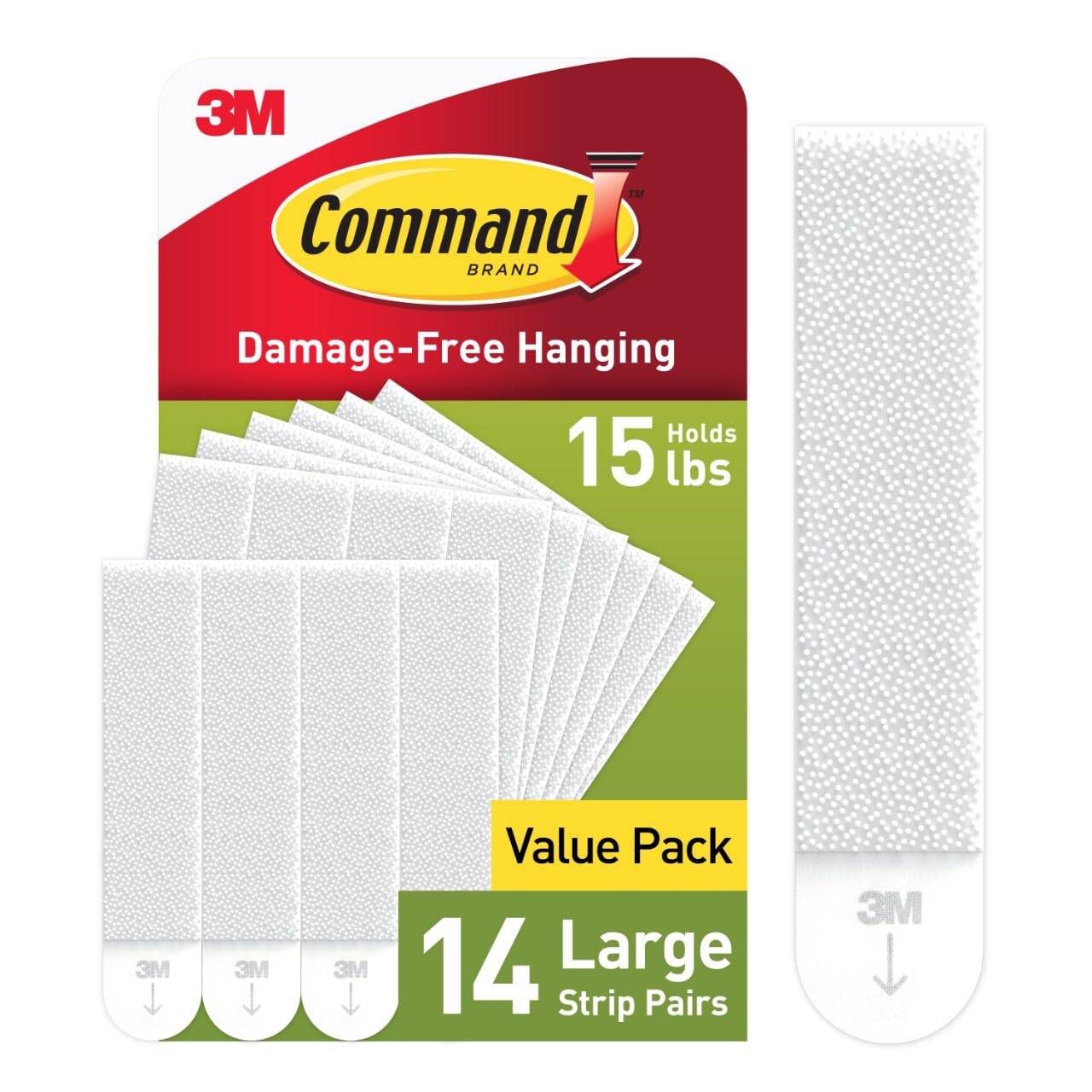 Command 15 lb Large Picture Hanging Strips 14 Pairs (28 Command Strips), Damage-Free Hanging Picture Hangers, No Tools Wall Hanger for Home Decor, White Adhesive