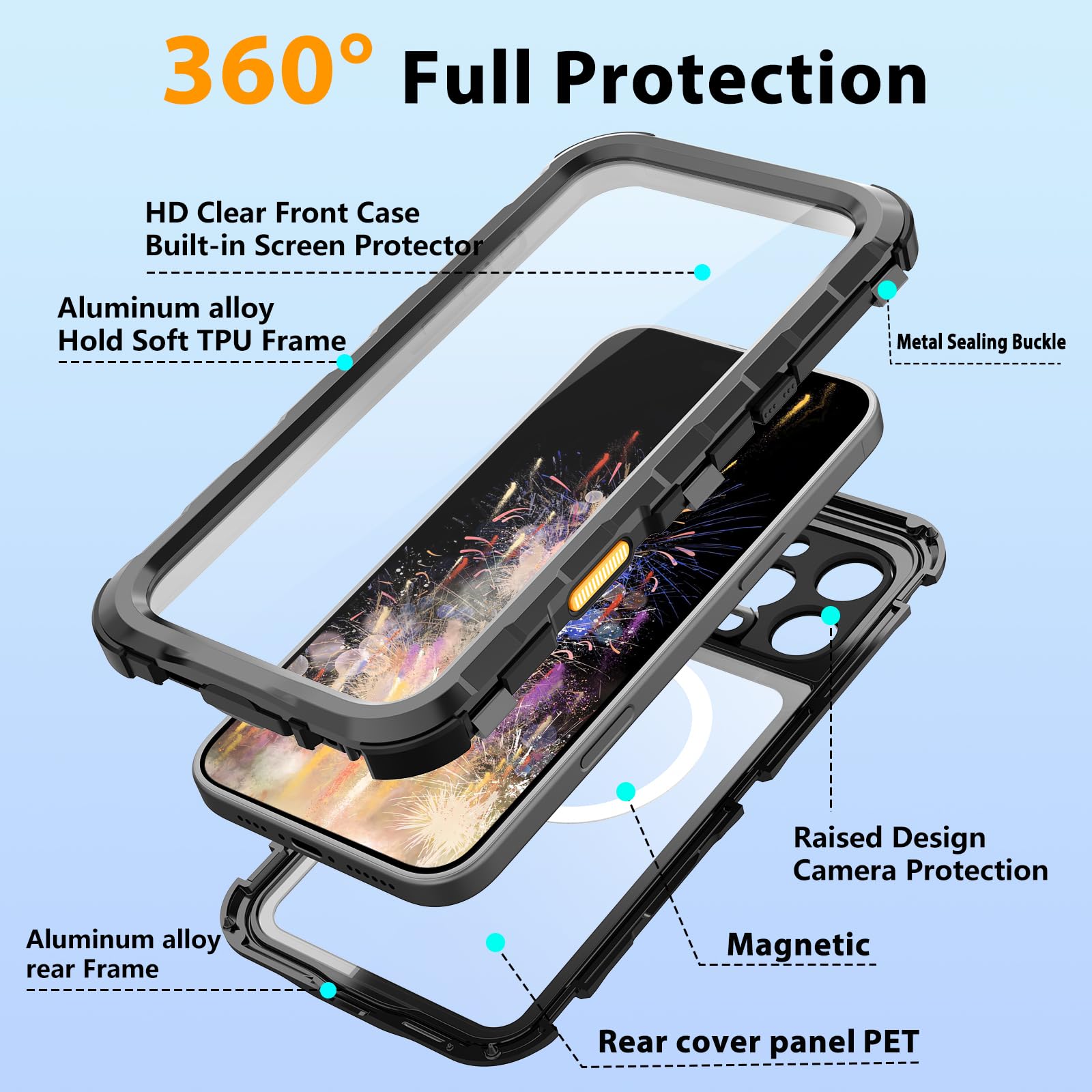 Compatible with iPhone 16 Pro Max Waterproof Case, Shockproof Phone Case with Built in Screen Protector, Full Body Protective Case for iPhone 16 Pro Max 6.9 inch 2024 (Black, 16 Pro Max)