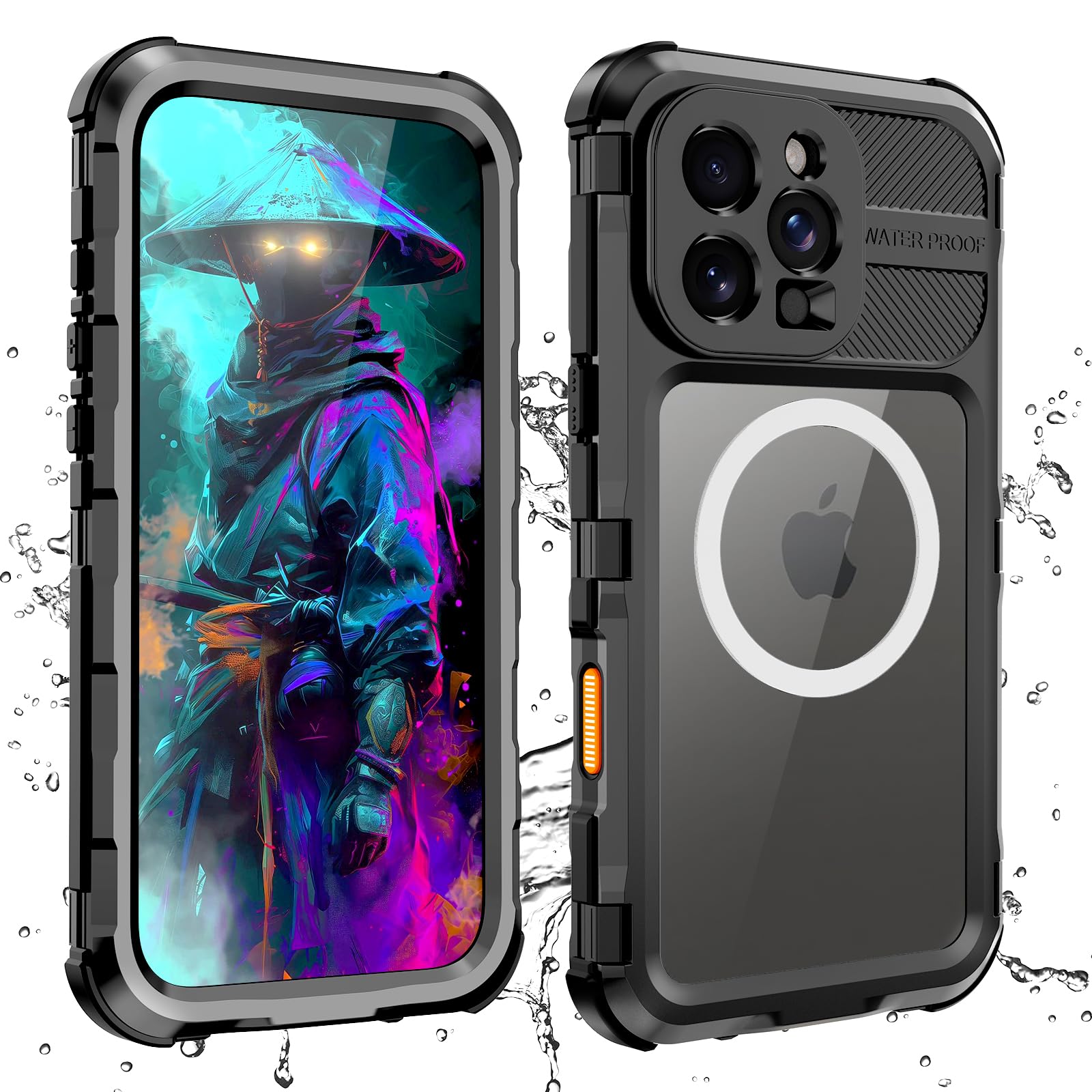 Compatible with iPhone 16 Pro Max Waterproof Case, Shockproof Phone Case with Built in Screen Protector, Full Body Protective Case for iPhone 16 Pro Max 6.9 inch 2024 (Black, 16 Pro Max)