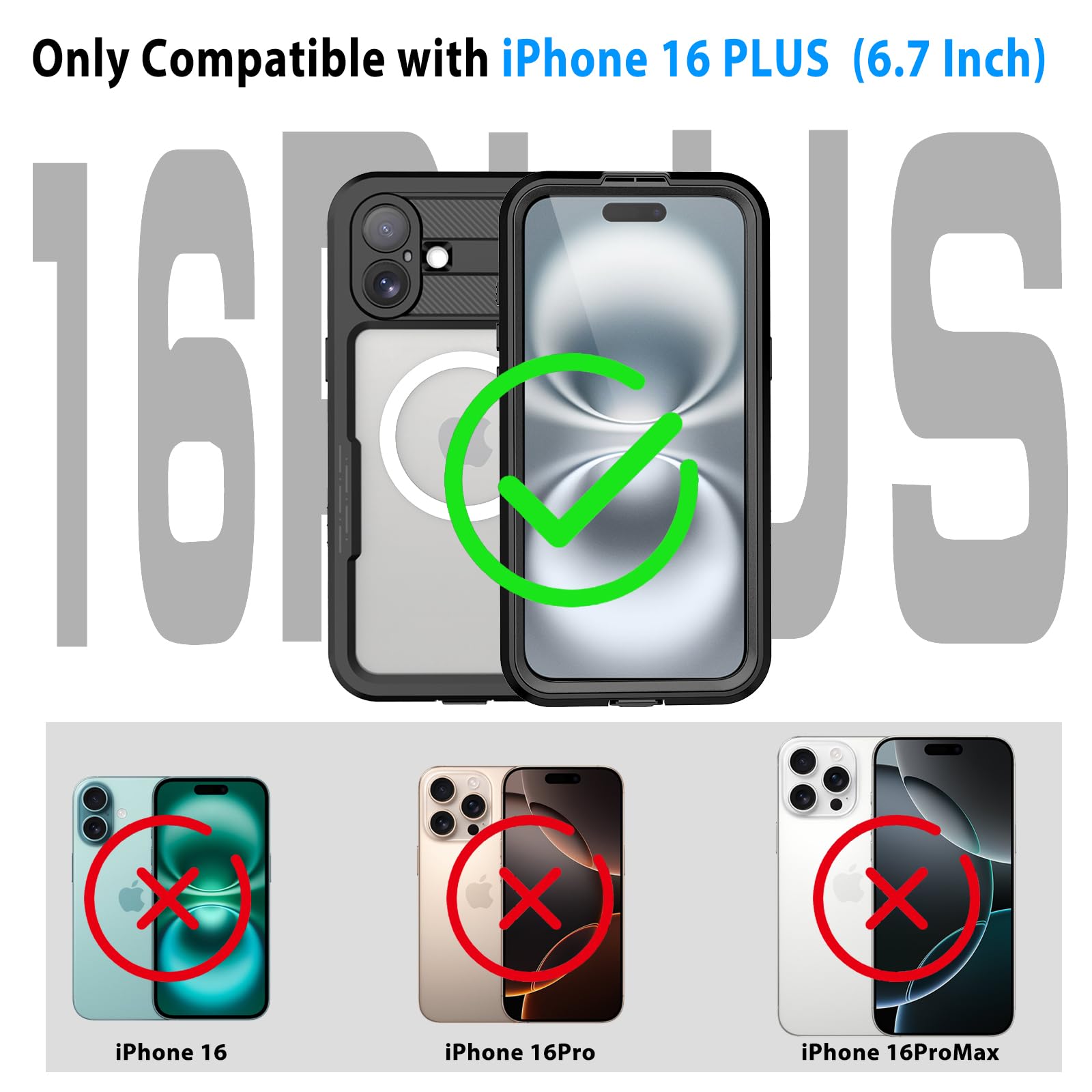 Compatible with iPhone 16 Pro Max Waterproof Case, Shockproof Phone Case with Built in Screen Protector, Full Body Protective Case for iPhone 16 Pro Max 6.9 inch 2024 (Black, 16 Pro Max)