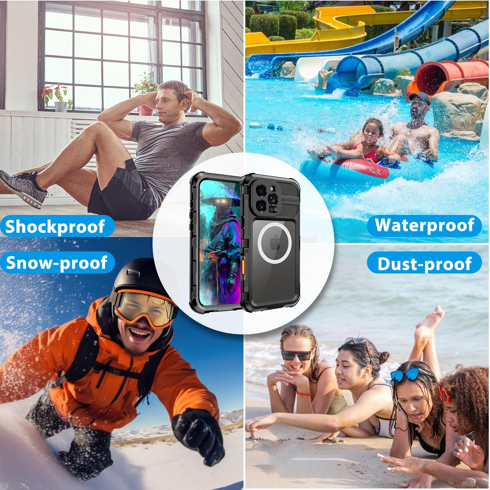 Compatible with iPhone 16 Pro Max Waterproof Case, Shockproof Phone Case with Built in Screen Protector, Full Body Protective Case for iPhone 16 Pro Max 6.9 inch 2024 (Black, 16 Pro Max)
