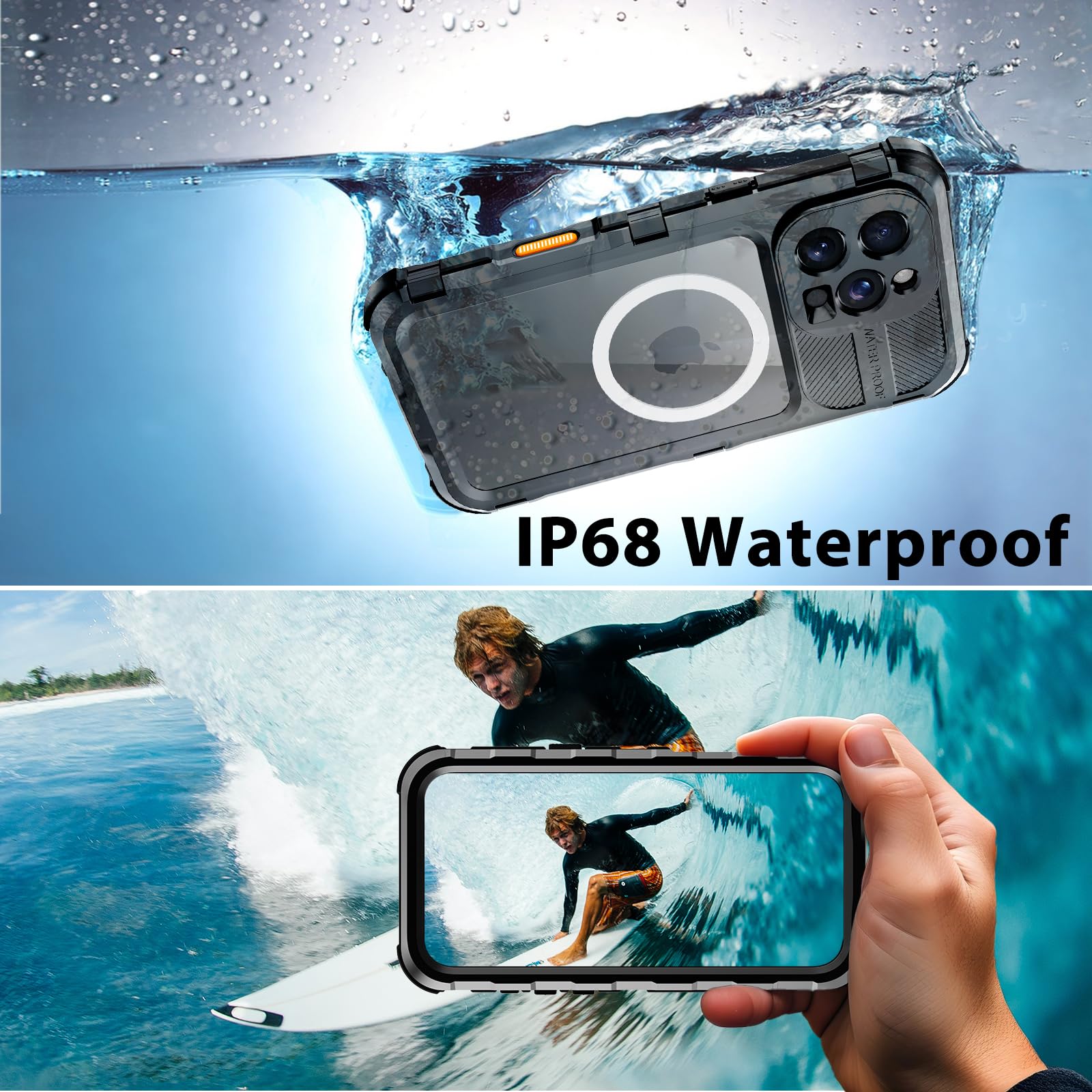 Compatible with iPhone 16 Pro Max Waterproof Case, Shockproof Phone Case with Built in Screen Protector, Full Body Protective Case for iPhone 16 Pro Max 6.9 inch 2024 (Black, 16 Pro Max)