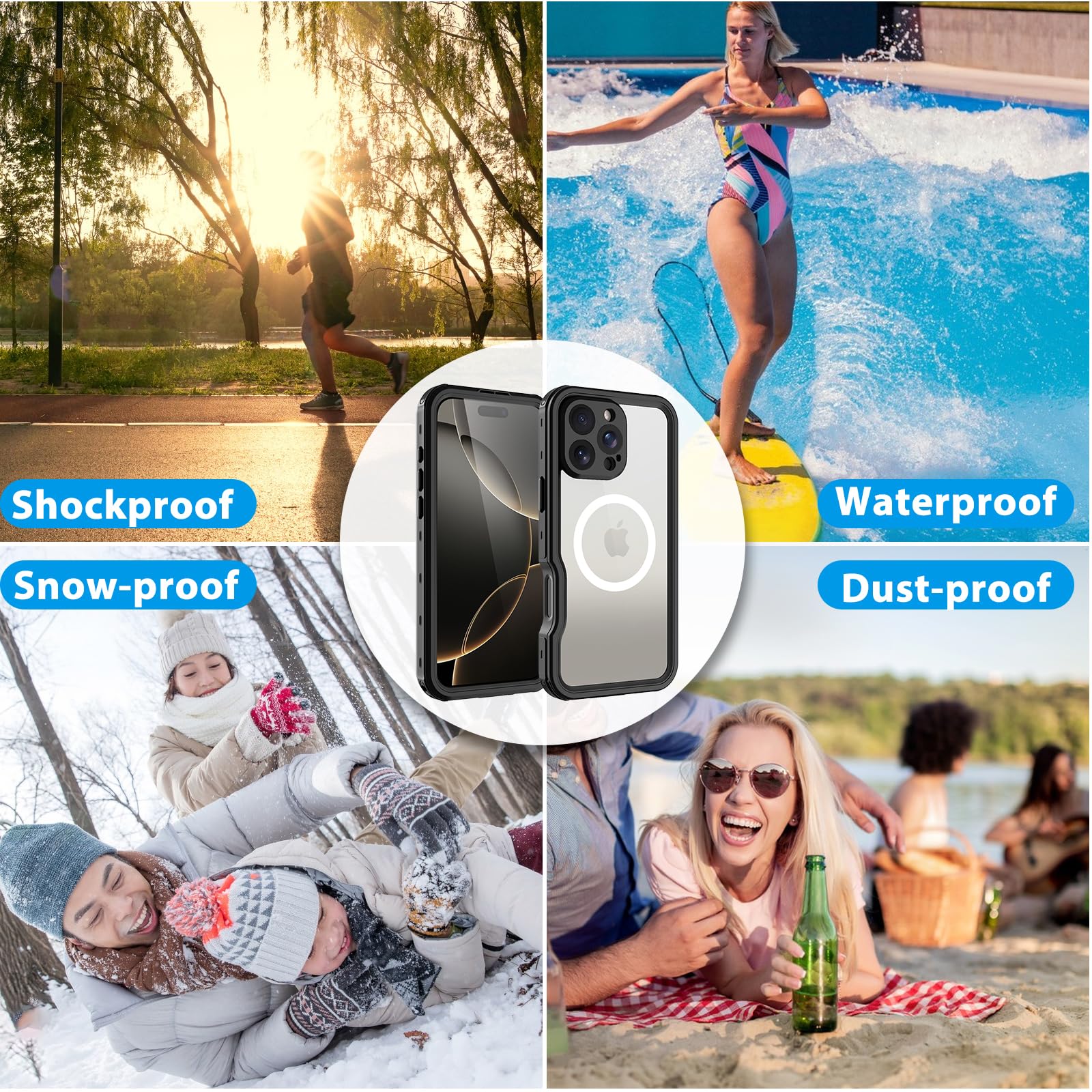 Compatible with iPhone 16 Pro Max Waterproof Case, Shockproof Phone Case with Built in Screen Protector, Full Body Protective Case for iPhone 16 Pro Max 6.9 inch 2024 (Black, 16 Pro Max)