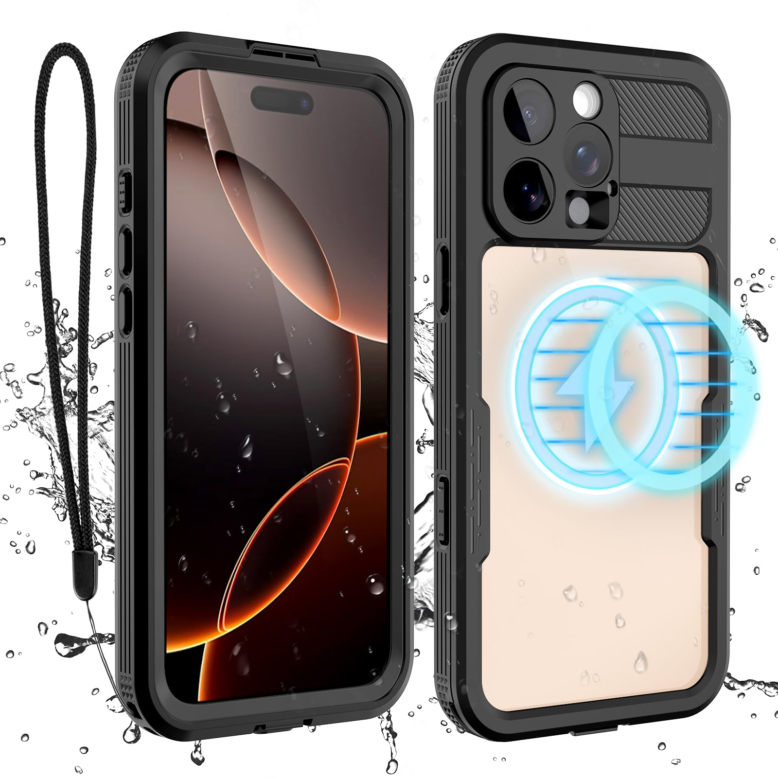 Compatible with iPhone 16 Pro Max Waterproof Case, Shockproof Phone Case with Built in Screen Protector, Full Body Protective Case for iPhone 16 Pro Max 6.9 inch 2024 (Black, 16 Pro Max)
