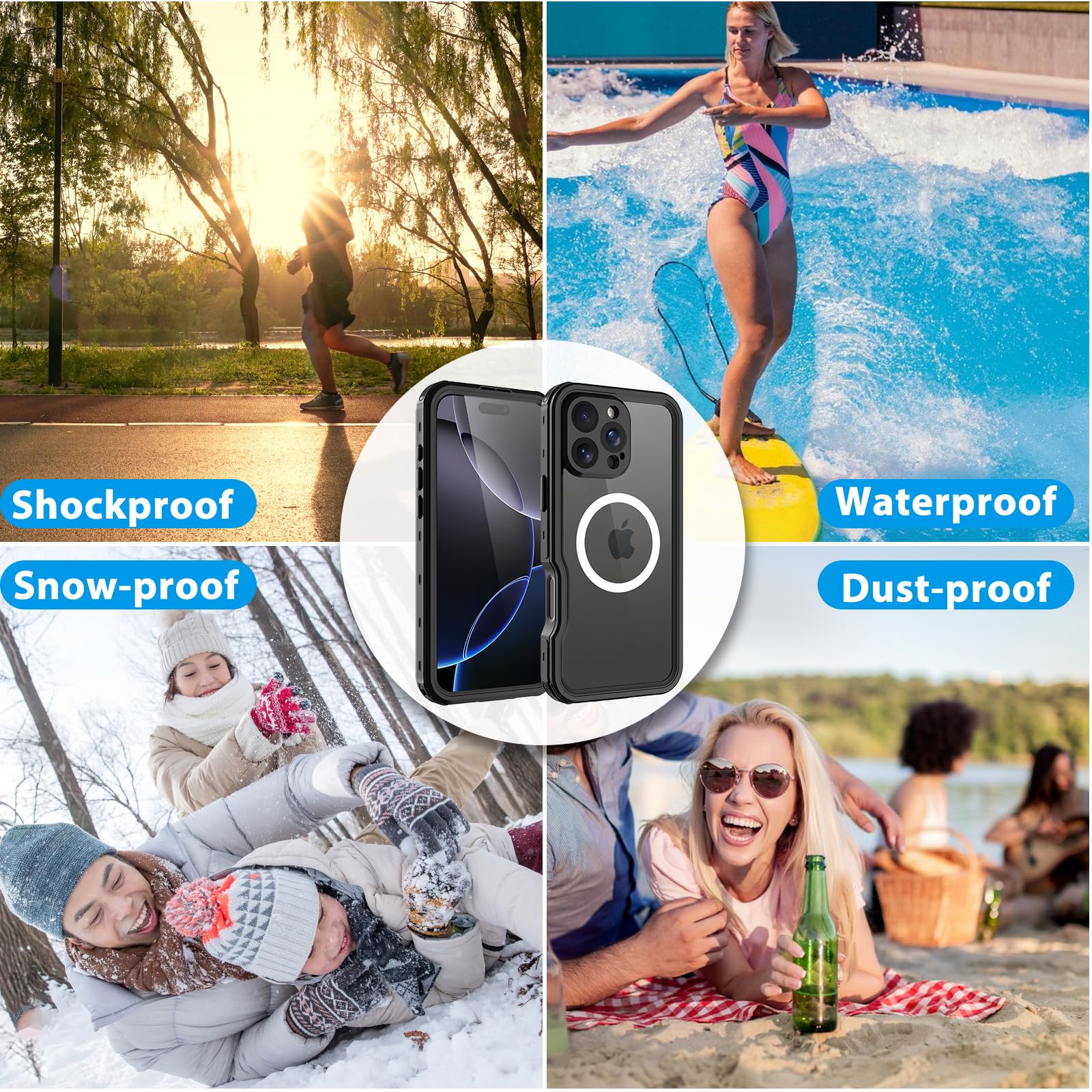 Compatible with iPhone 16 Pro Max Waterproof Case, Shockproof Phone Case with Built in Screen Protector, Full Body Protective Case for iPhone 16 Pro Max 6.9 inch 2024 (Black, 16 Pro Max)