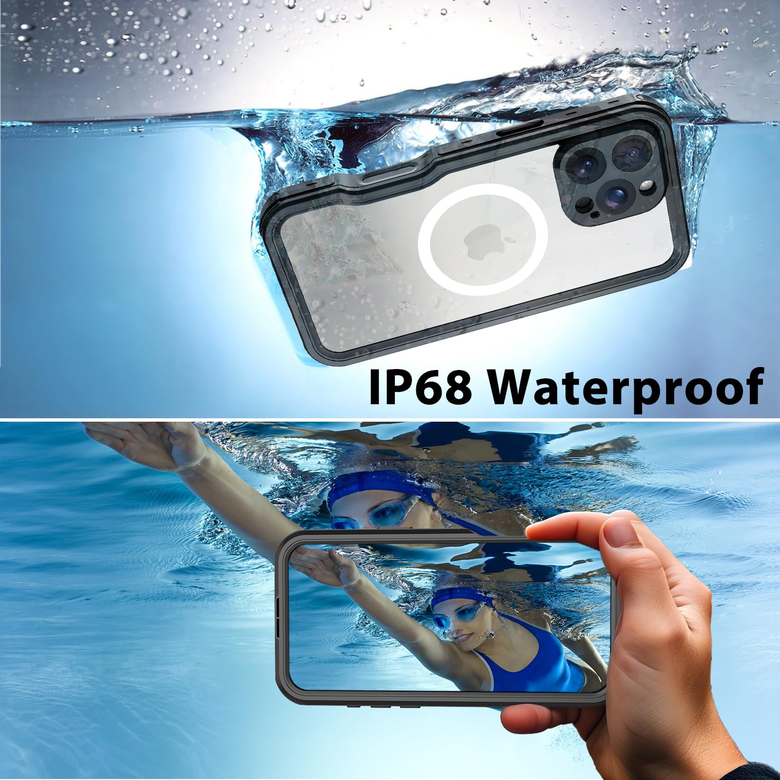 Compatible with iPhone 16 Pro Max Waterproof Case, Shockproof Phone Case with Built in Screen Protector, Full Body Protective Case for iPhone 16 Pro Max 6.9 inch 2024 (Black, 16 Pro Max)