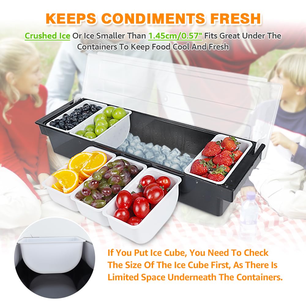 Condiment Garnish Tray Caddy For Bartenders,Bar Garnish Fruit Caddy With Lid,Plastic Condiment Container For Bartending,Outside Parties(4 Compartment)