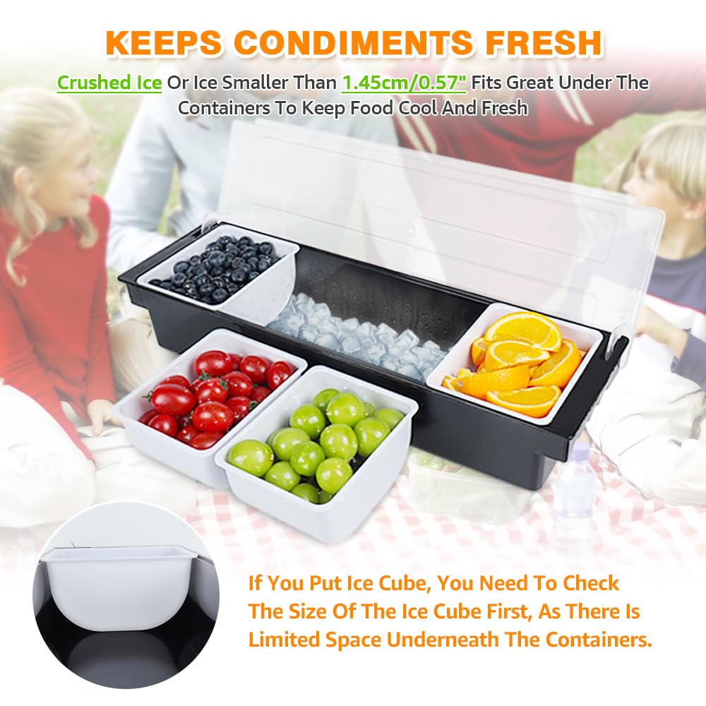 Condiment Garnish Tray Caddy For Bartenders,Bar Garnish Fruit Caddy With Lid,Plastic Condiment Container For Bartending,Outside Parties(4 Compartment)
