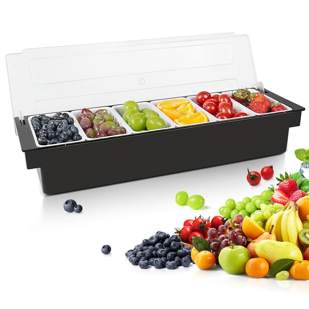 Condiment Garnish Tray Caddy For Bartenders,Bar Garnish Fruit Caddy With Lid,Plastic Condiment Container For Bartending,Outside Parties(4 Compartment)