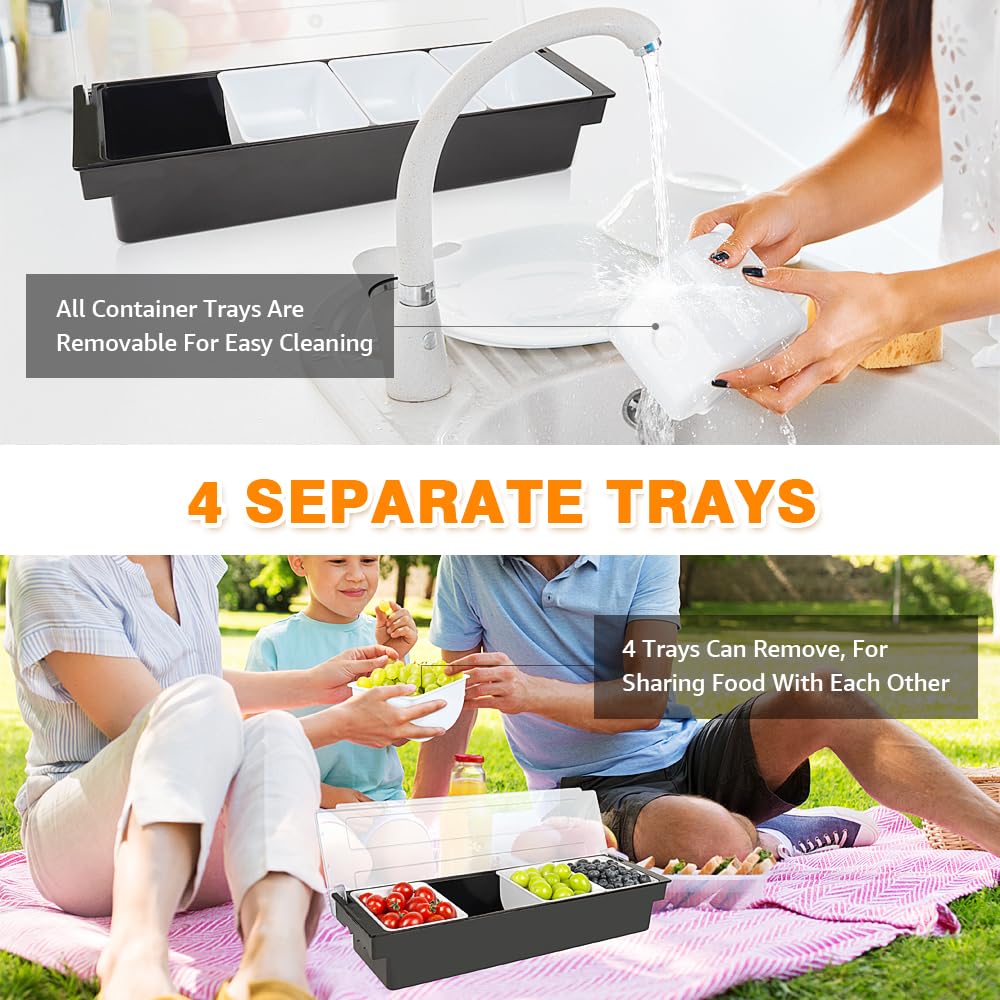 Condiment Garnish Tray Caddy For Bartenders,Bar Garnish Fruit Caddy With Lid,Plastic Condiment Container For Bartending,Outside Parties(4 Compartment)