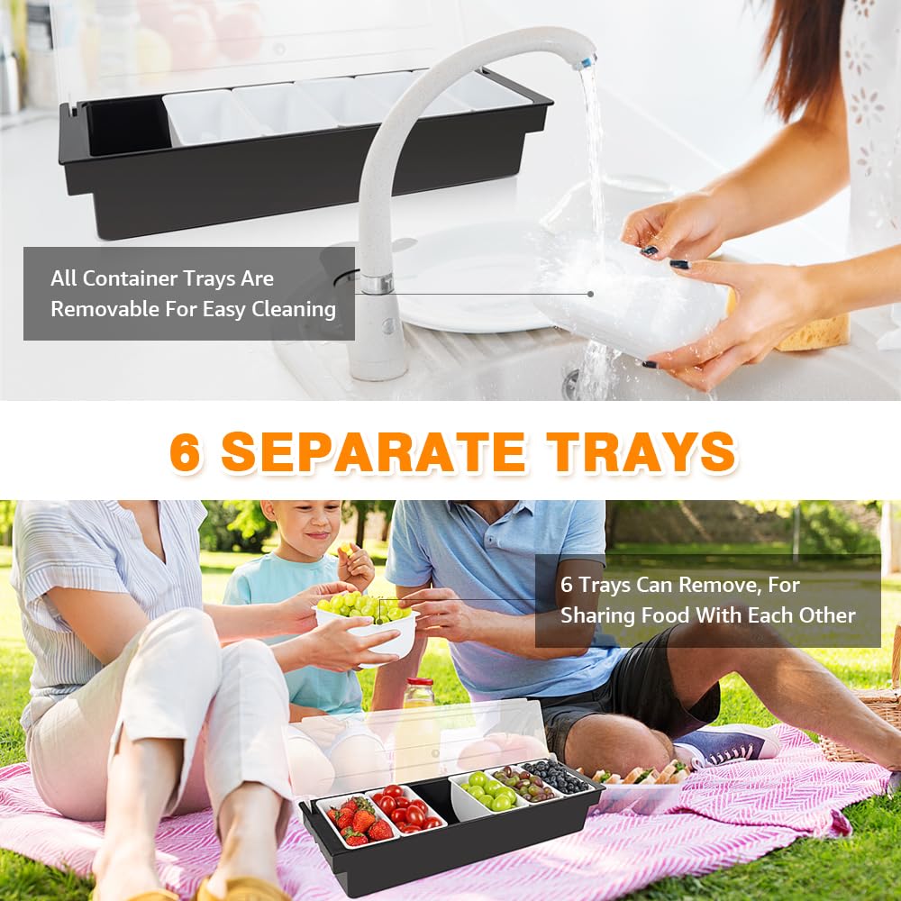 Condiment Garnish Tray Caddy For Bartenders,Bar Garnish Fruit Caddy With Lid,Plastic Condiment Container For Bartending,Outside Parties(4 Compartment)