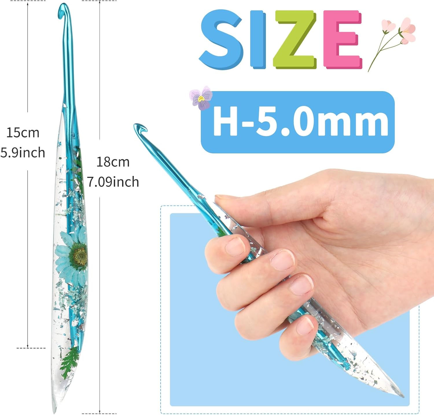 Coopay Crochet Hooks, 5mm Ergonomic Crochet Hook with Floral Plastic Grips, Stylish and Unique, Ideal for Crocheting Blankets, Dolls, Shawls, Hats, Scarves (H-5.0mm)